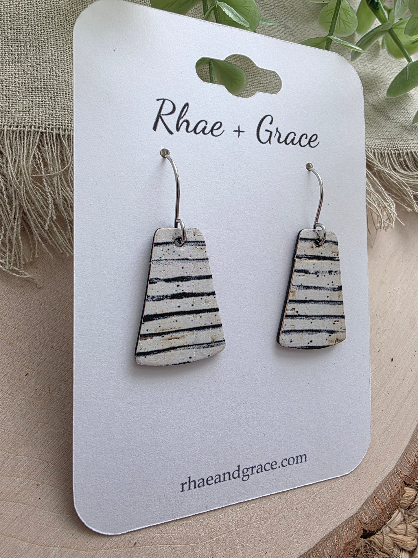 Black & White Pinstripe Small Trapezoid Earrings