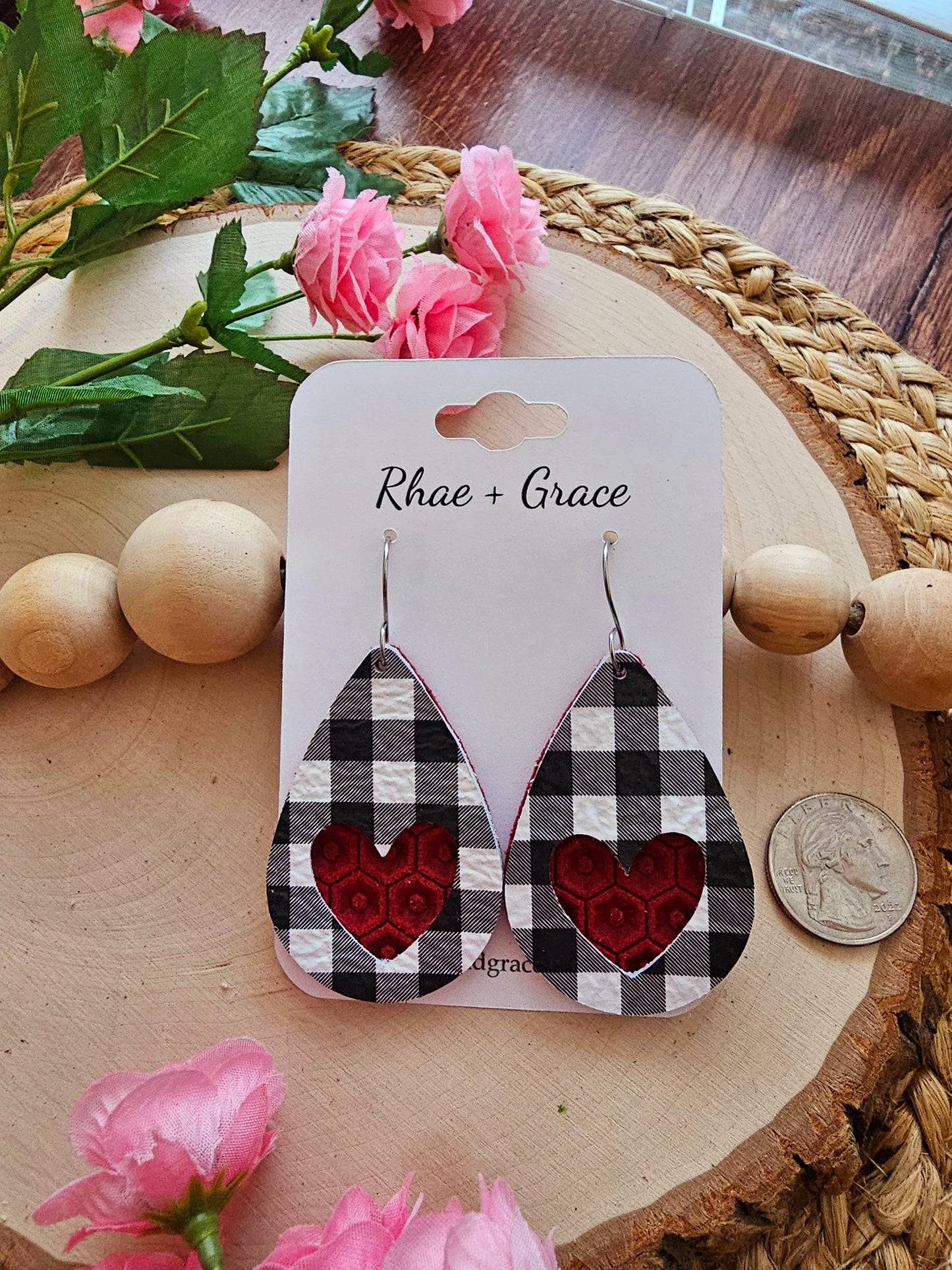 Layered Buffalo Plaid Heart Cutout Teardrop Earrings