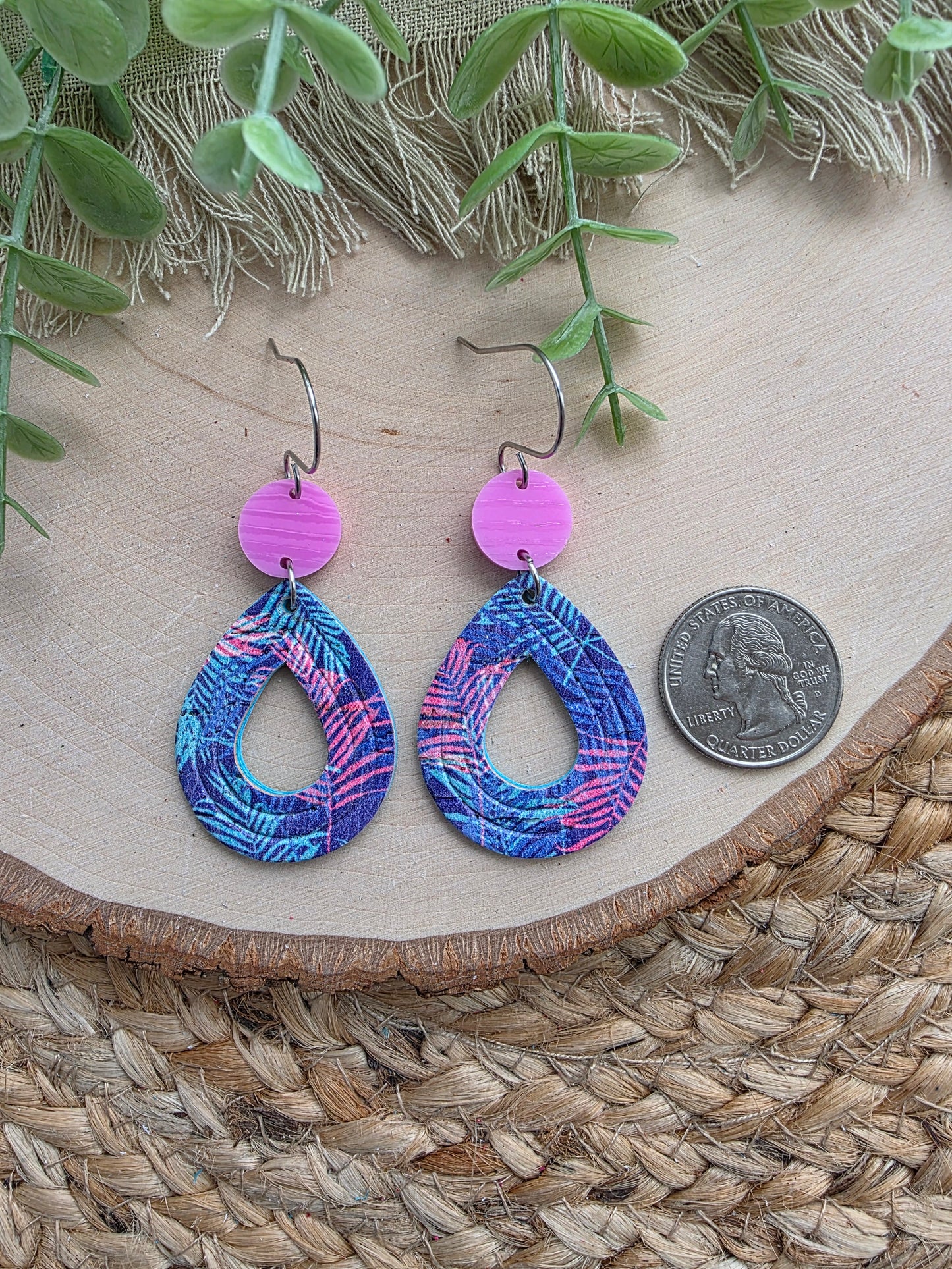 Tropical Palm Open Teardrop Earrings