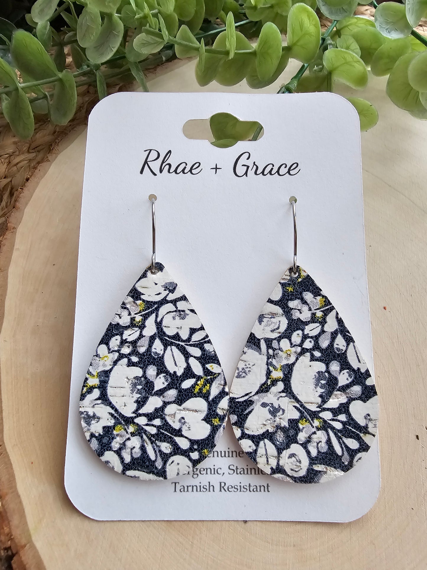 Blue & White Floral Teardrop Earrings