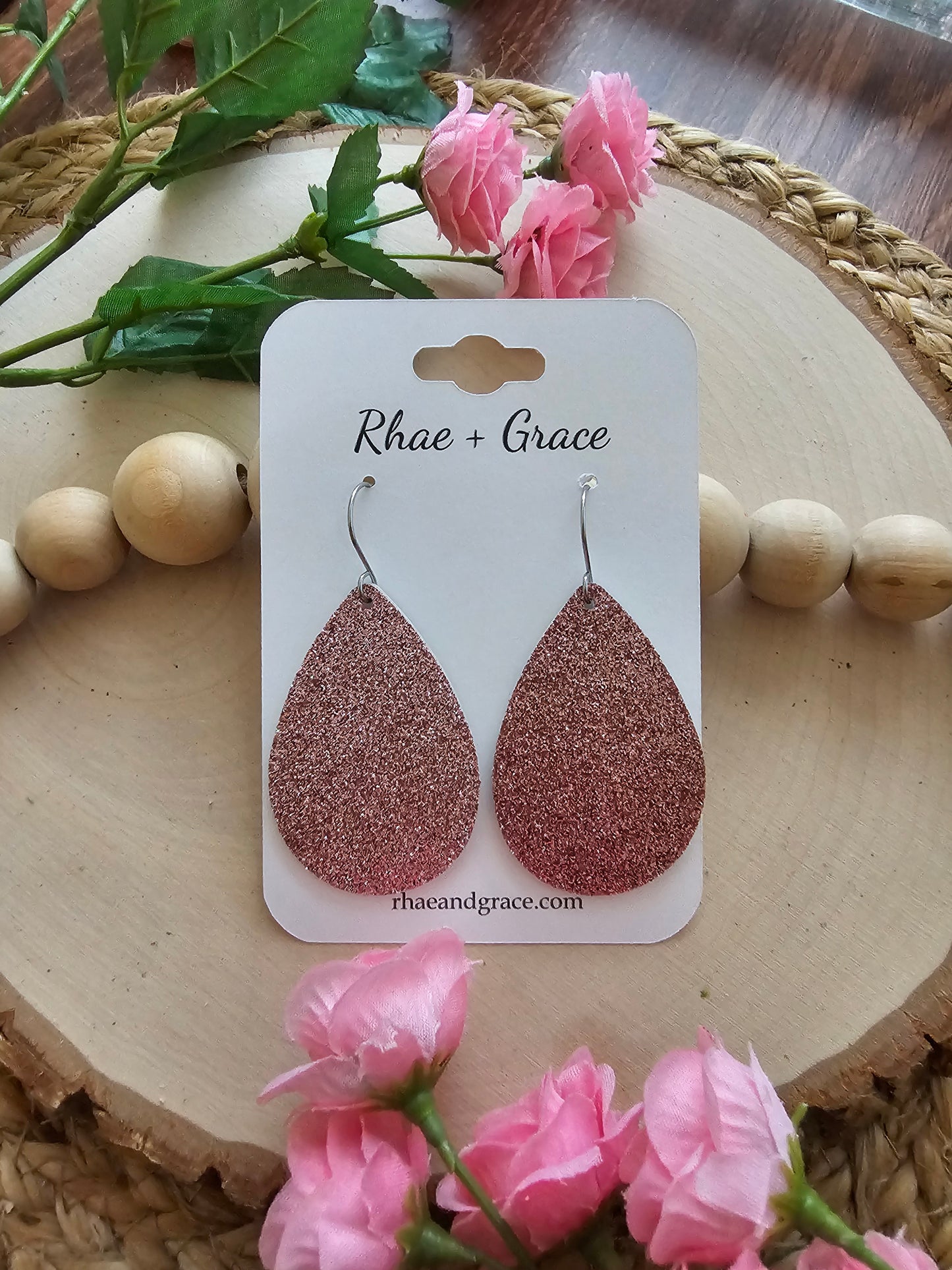 Rose Glitter Teardrop Earrings (3 sizes)