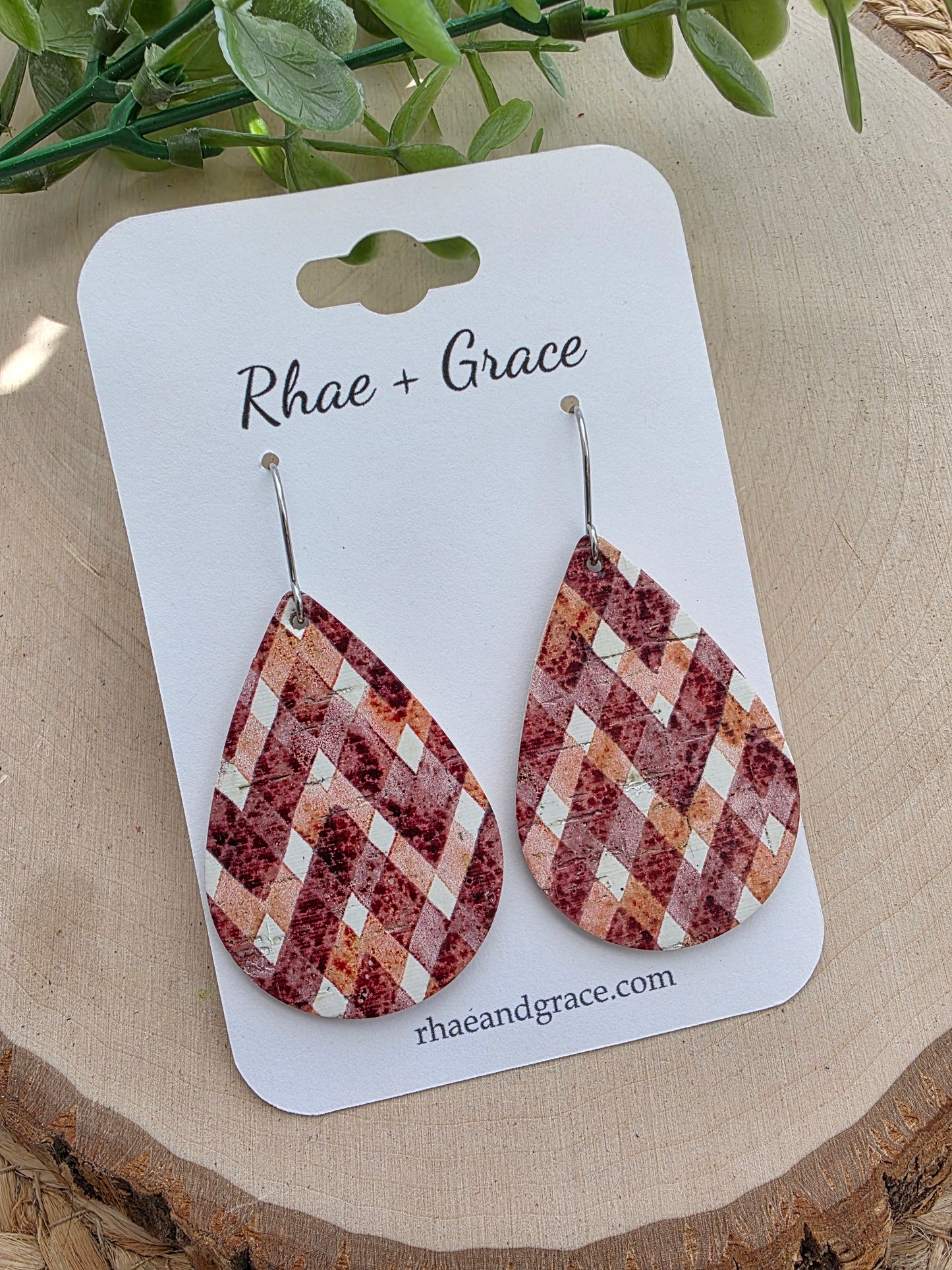 Maroon & Orange Teardrop Earrings - Medium