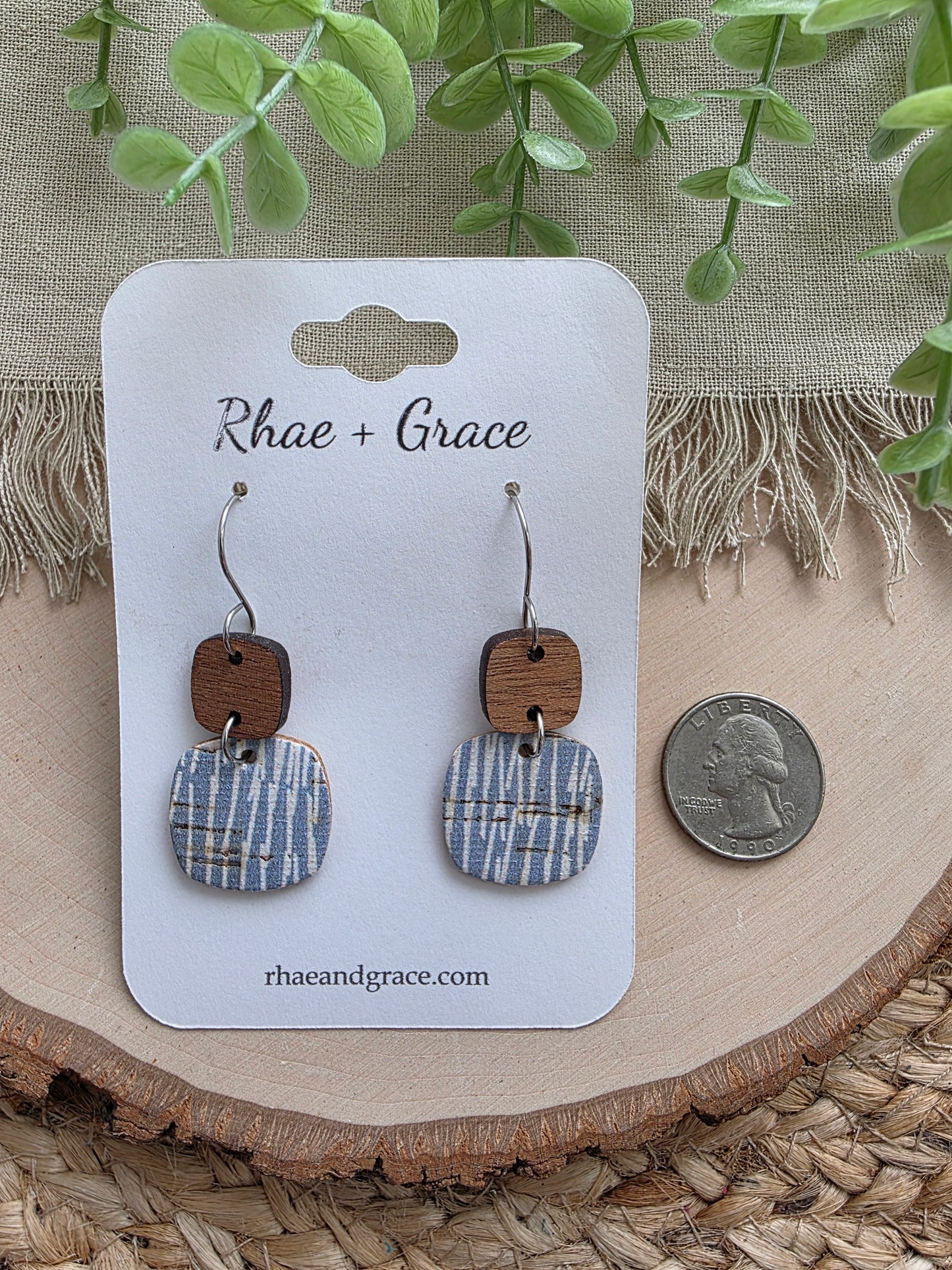 Light Blue & Cream Rounded Square Earrings