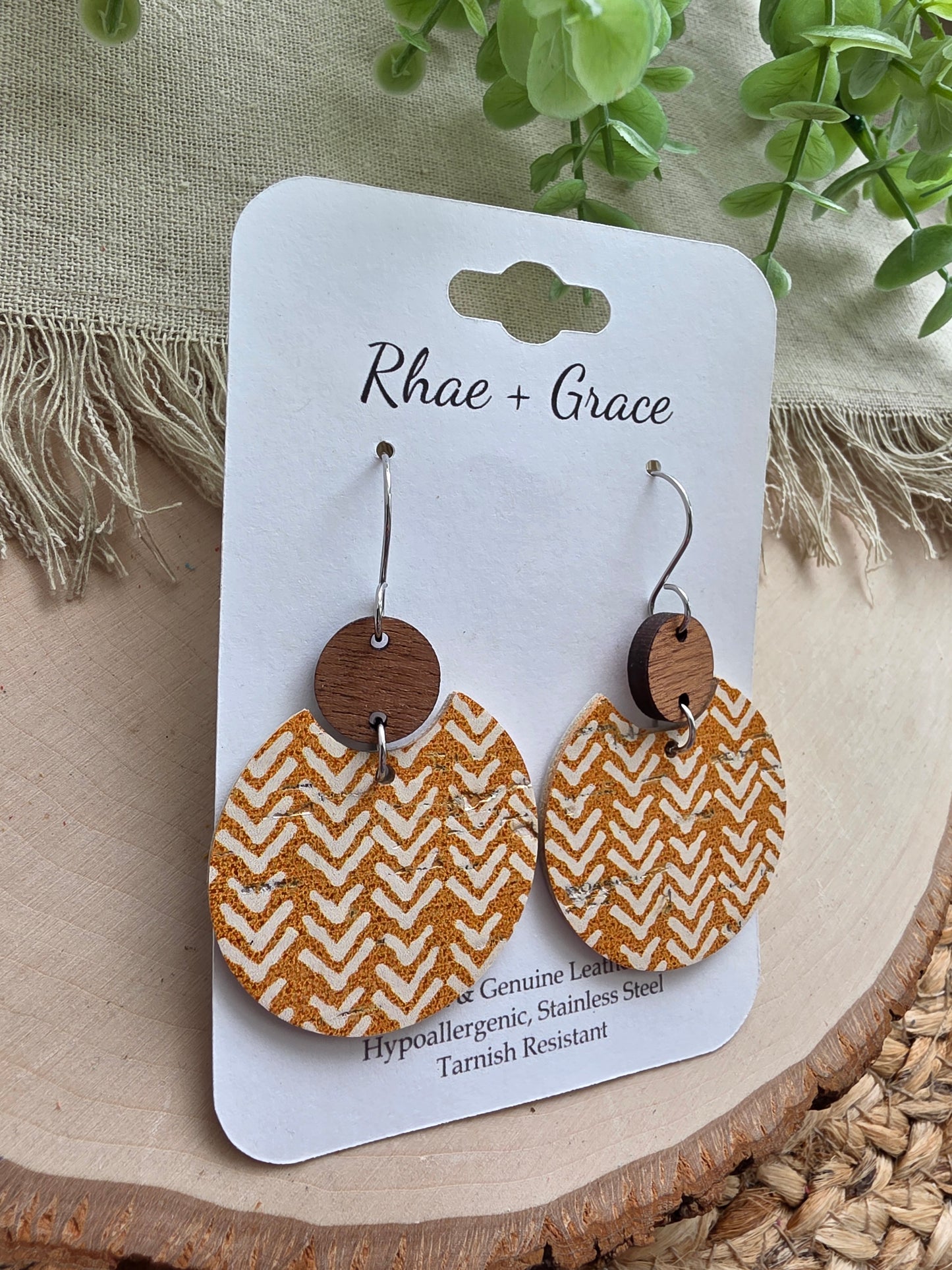 Mustard Boho Broken Chevron Circle Earrings