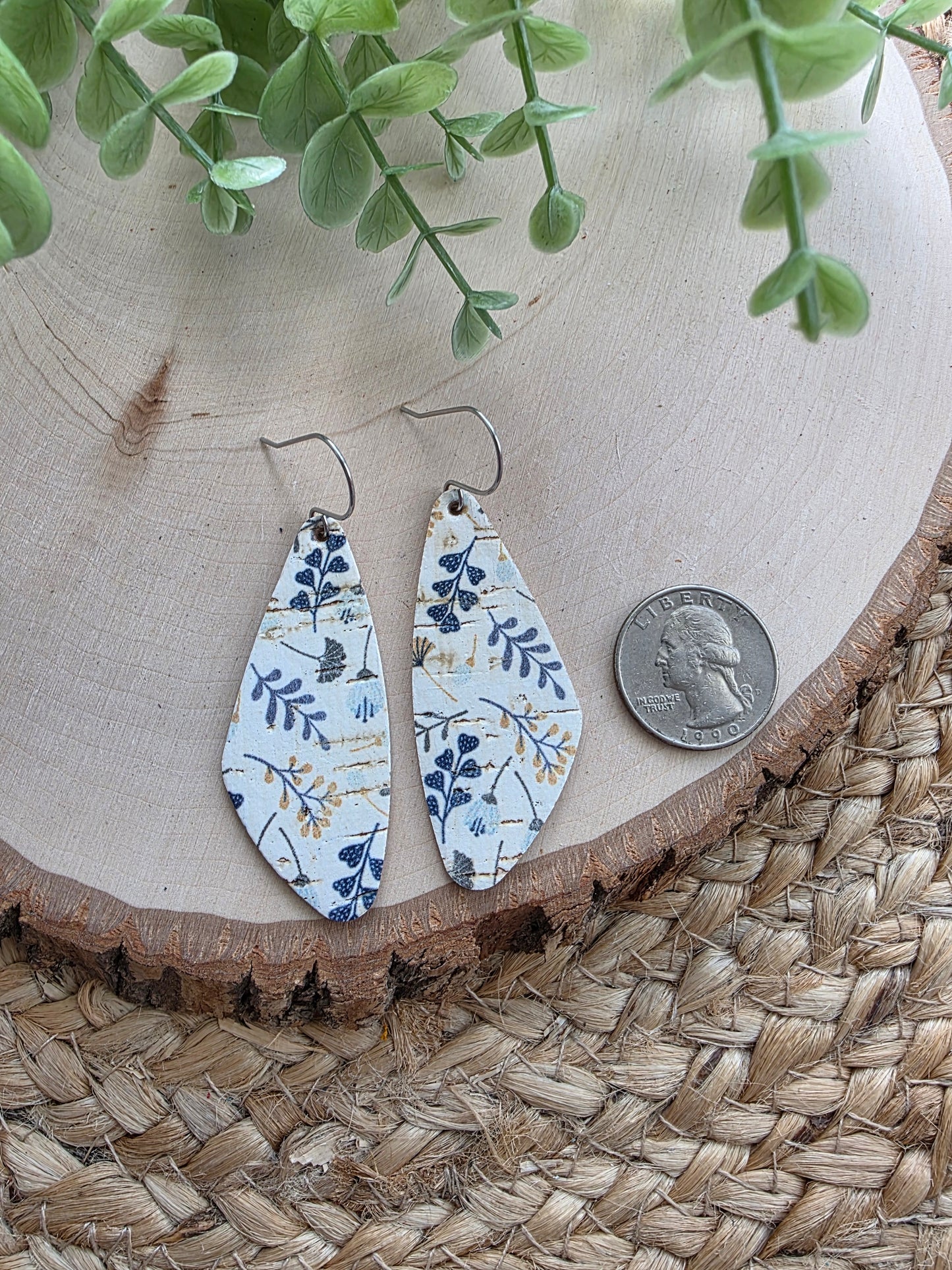 Blue & Mustard Floral Wedge Earrings
