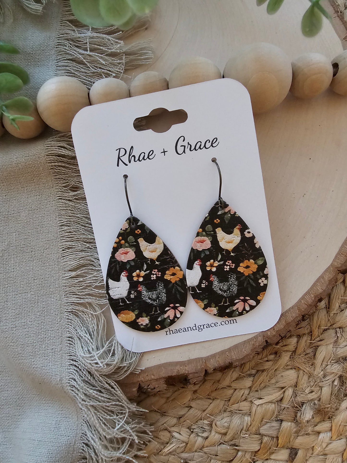 Floral Chicken Teardrop Earrings - Medium