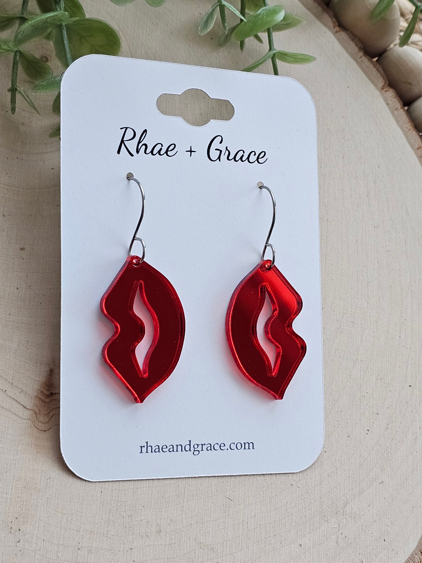 Acrylic Metallic Red Lip Earrings