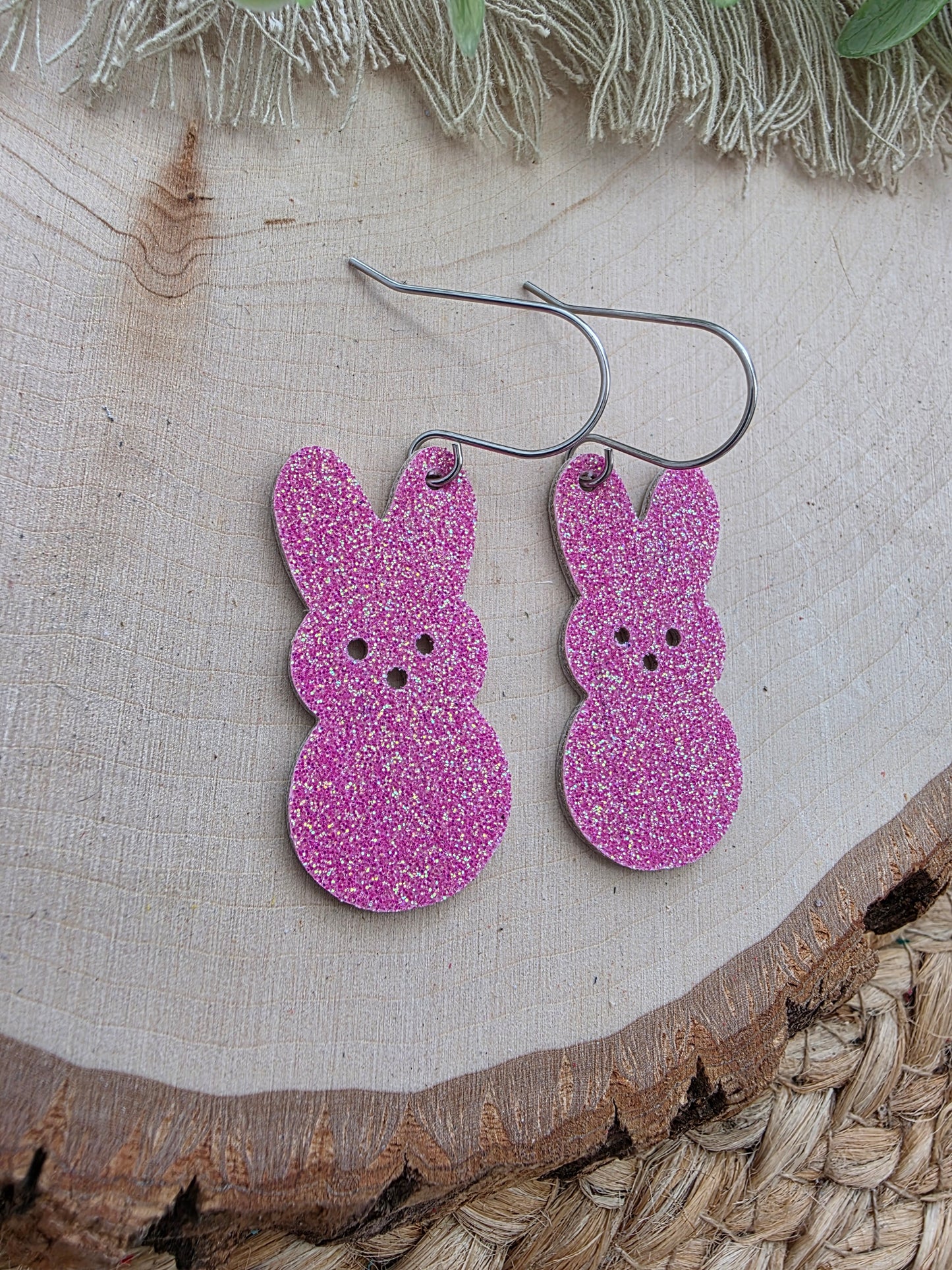 Pink Glitter Bunny Peep Earrings