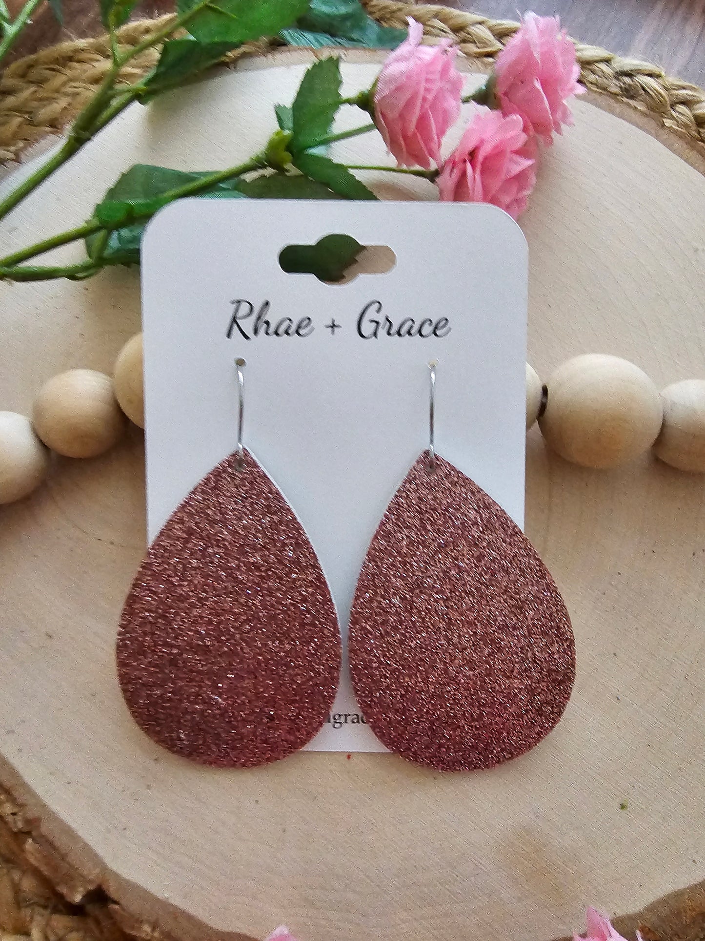 Rose Glitter Teardrop Earrings (3 sizes)