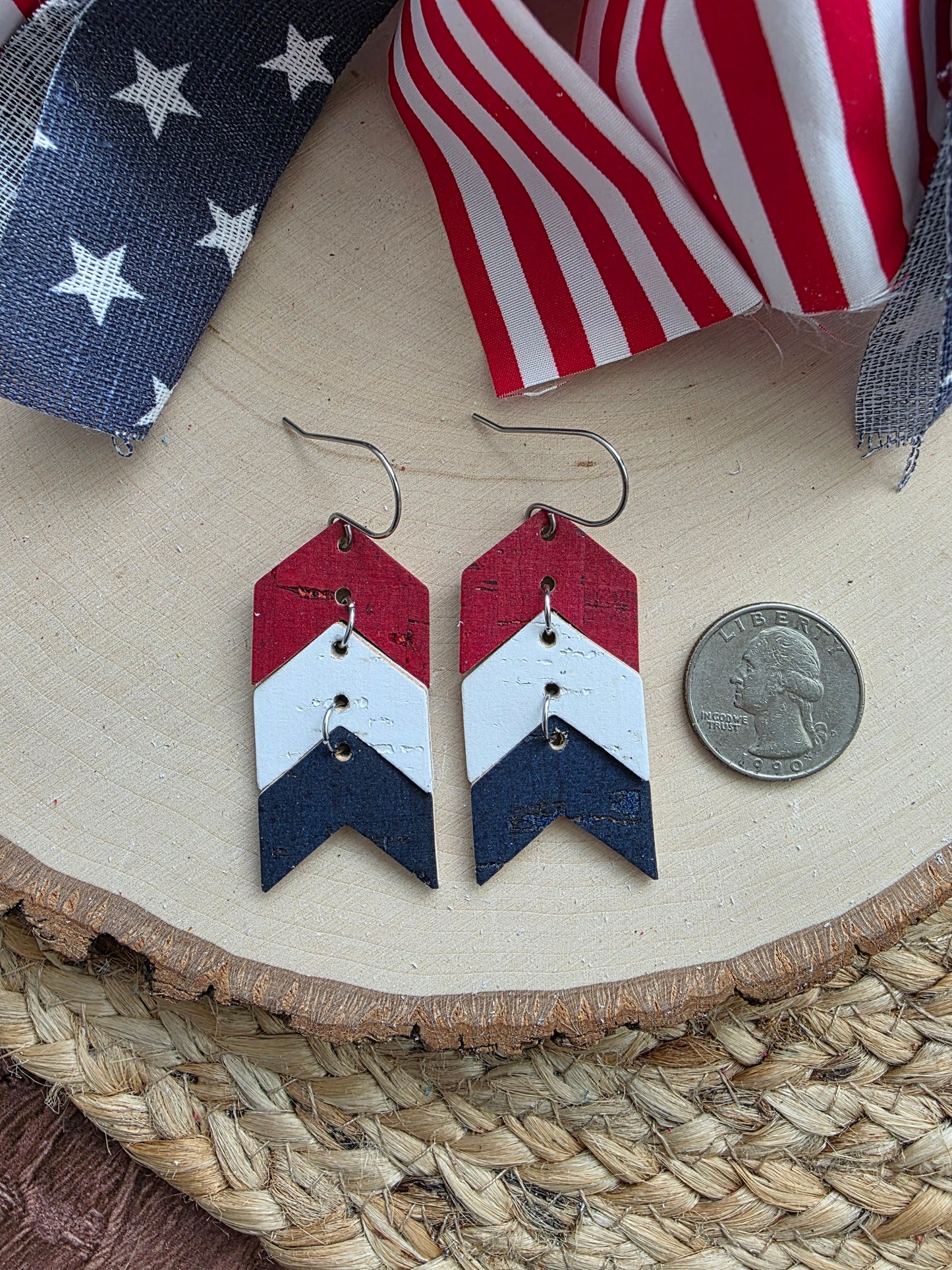 Red, White & Blue Triple Chevron Arrow Earrings