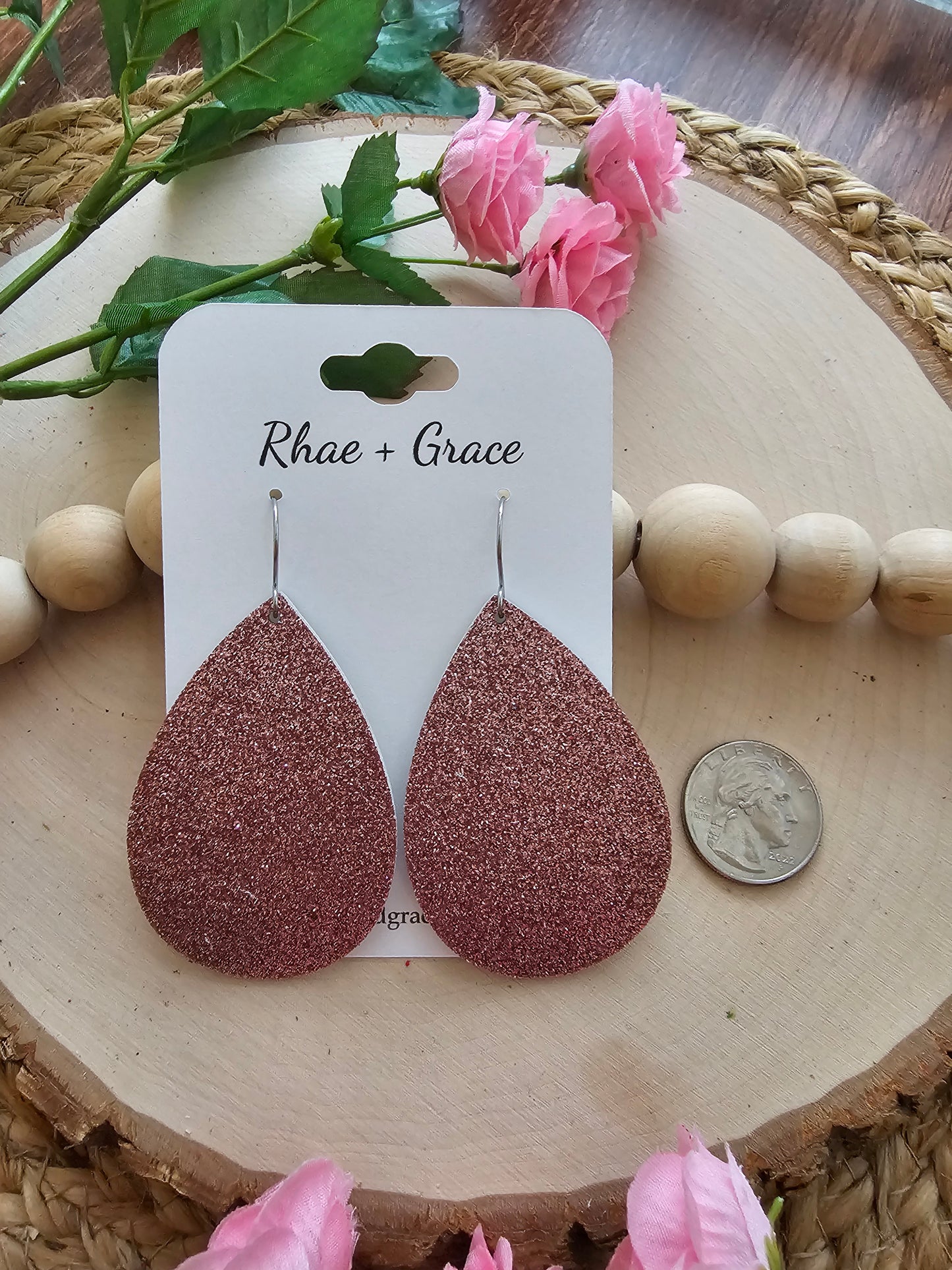 Rose Glitter Teardrop Earrings (3 sizes)