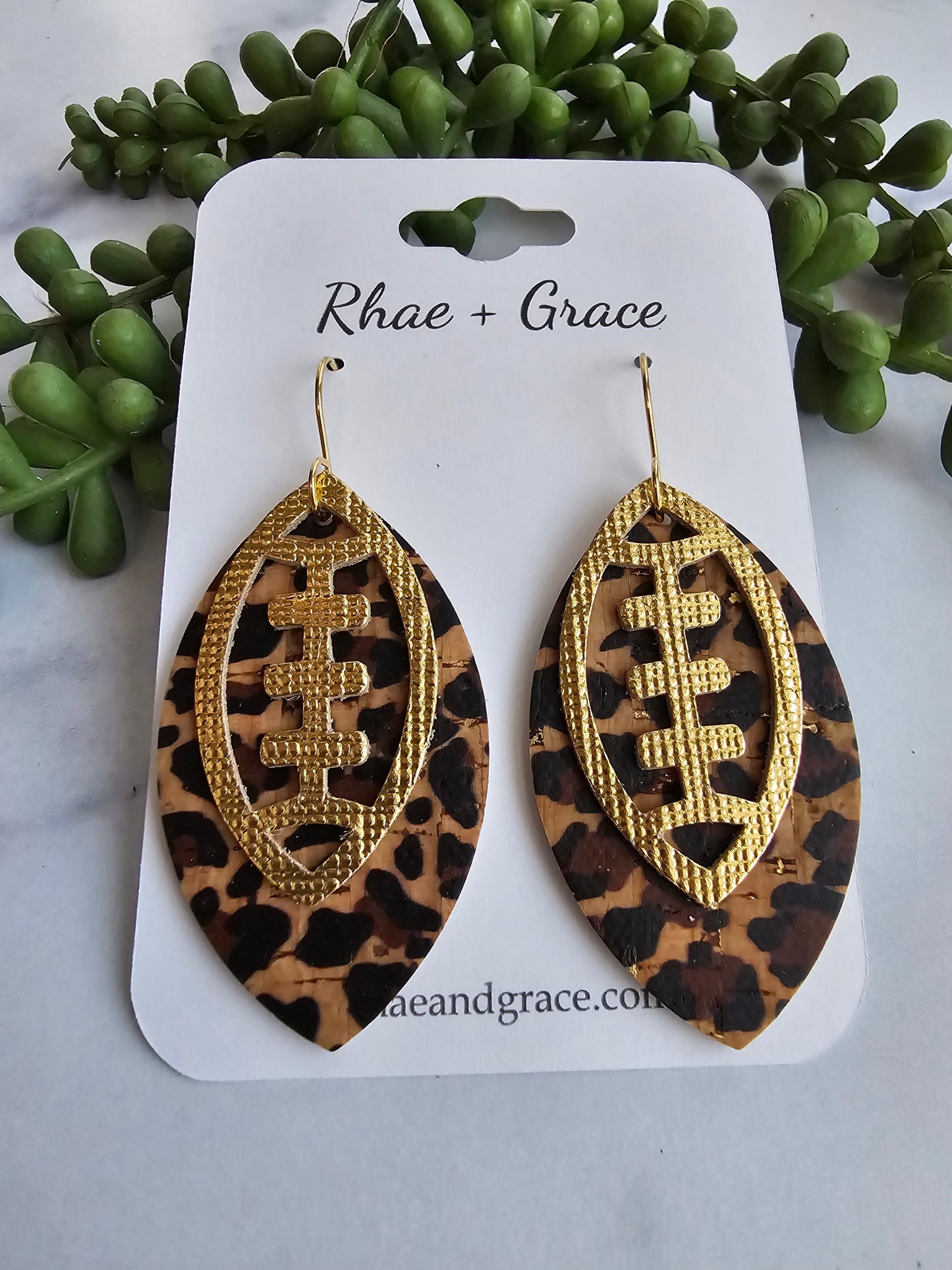 Leopard Print & Gold Layered Football Earrings