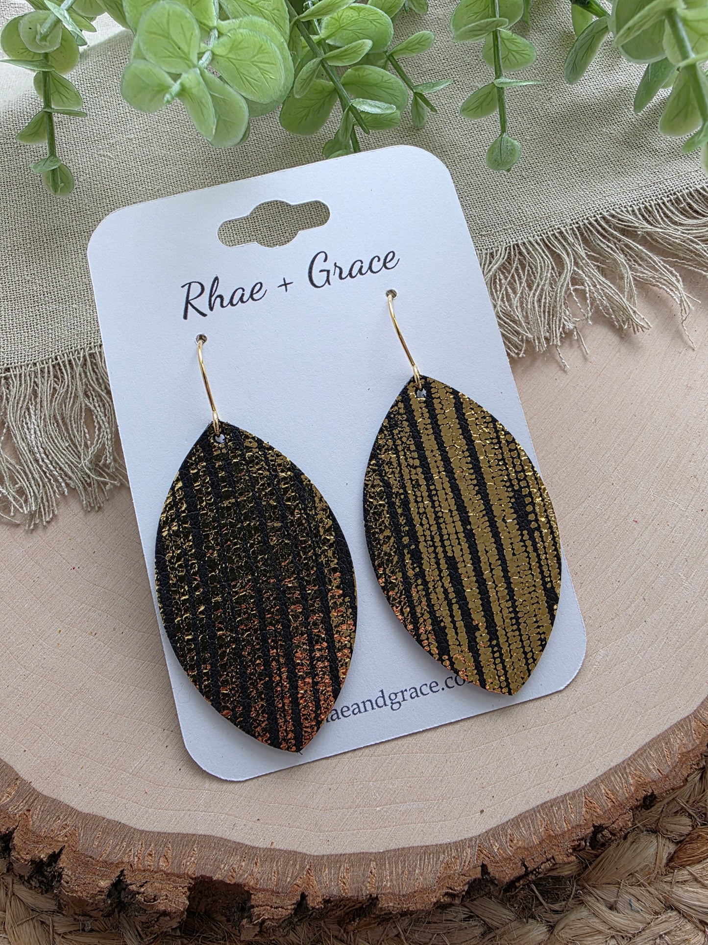 Black & Gold Leaf Earrings