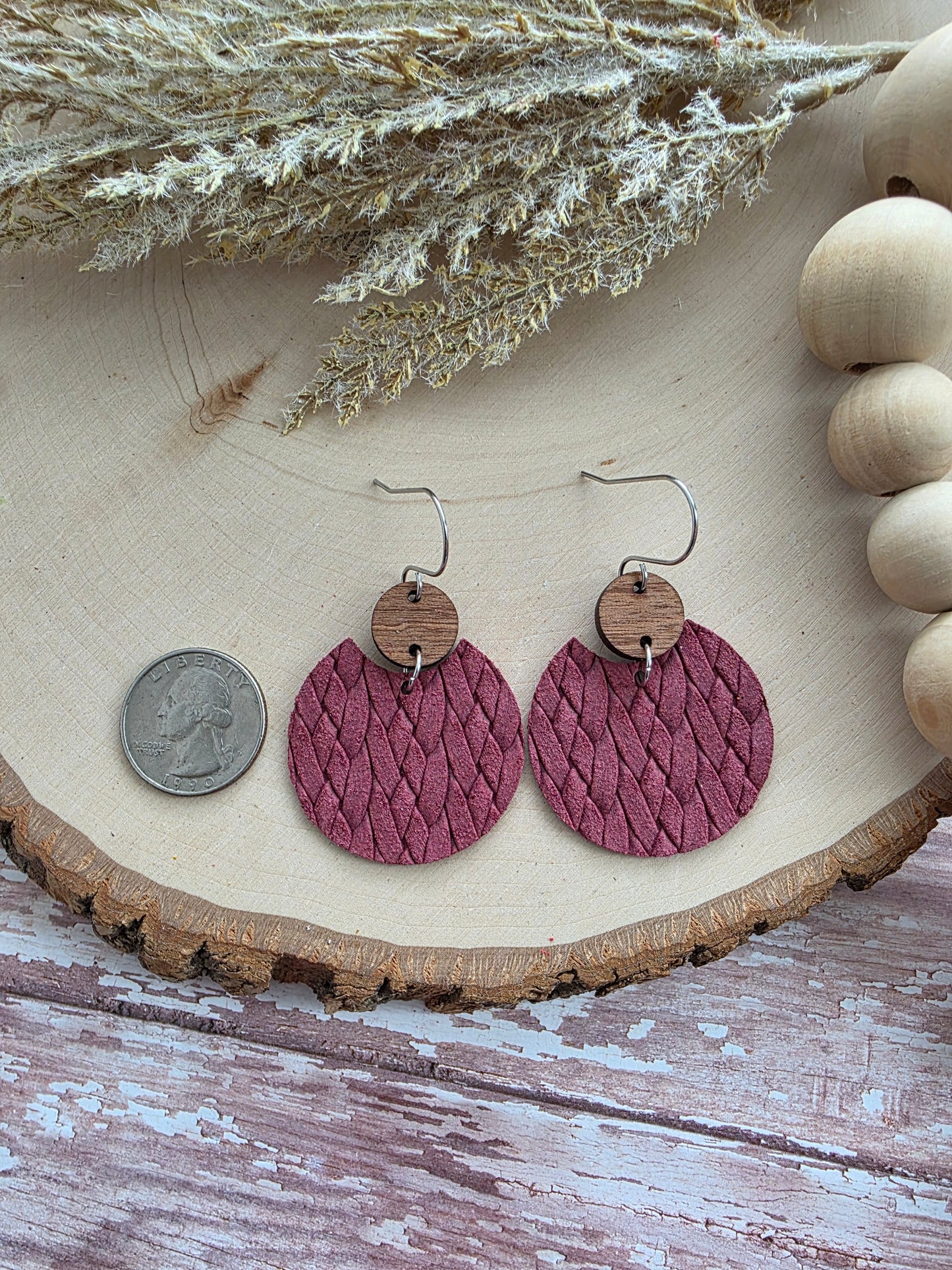 Cranberry Red Braid Circle Earrings
