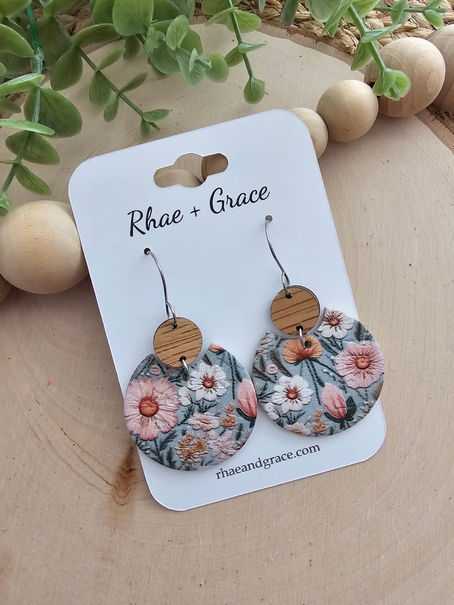 Dusty Blue Floral Circle Earrings
