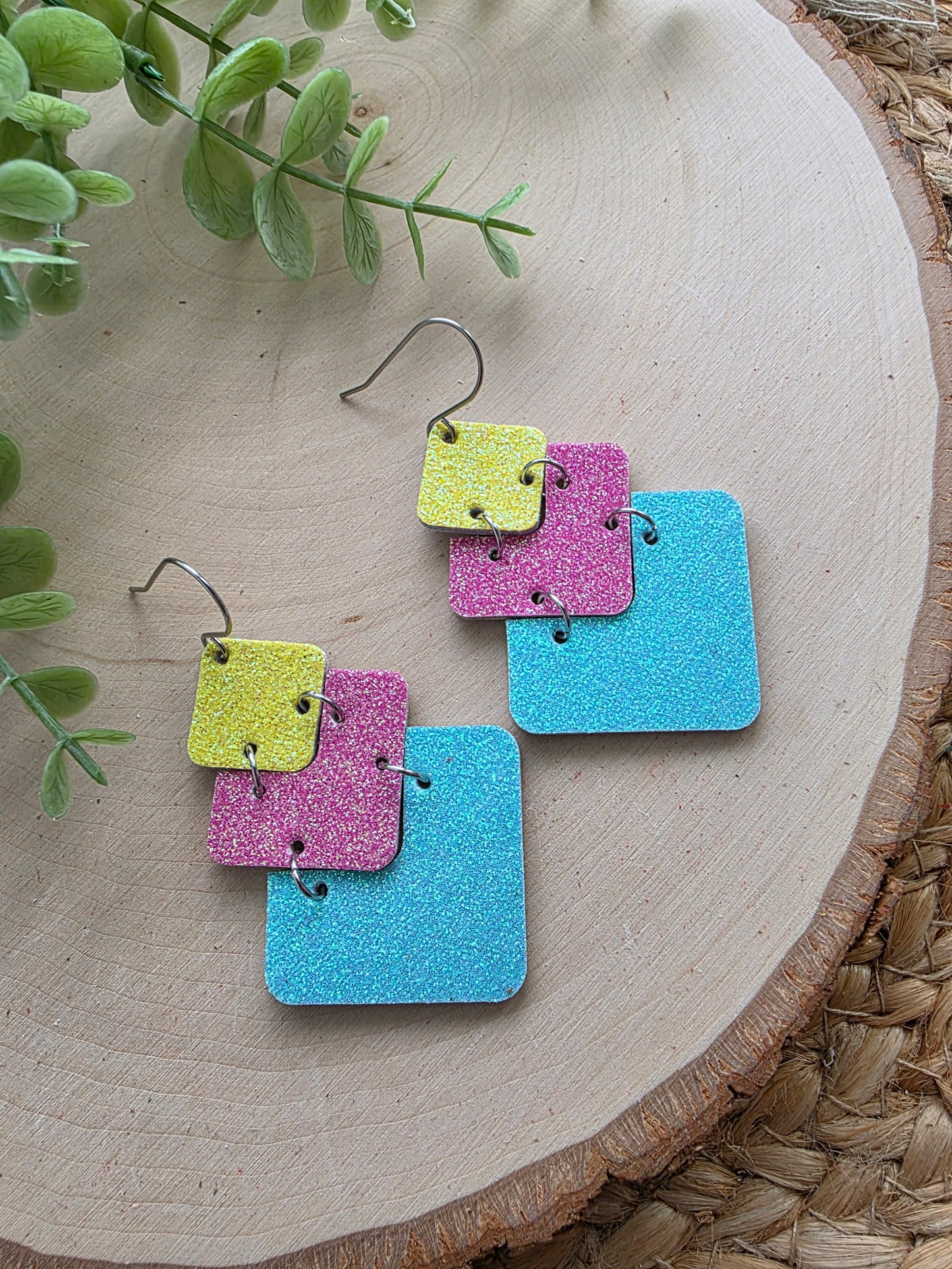 Glitter Colorblock Stacked Modern Chevron Earrings