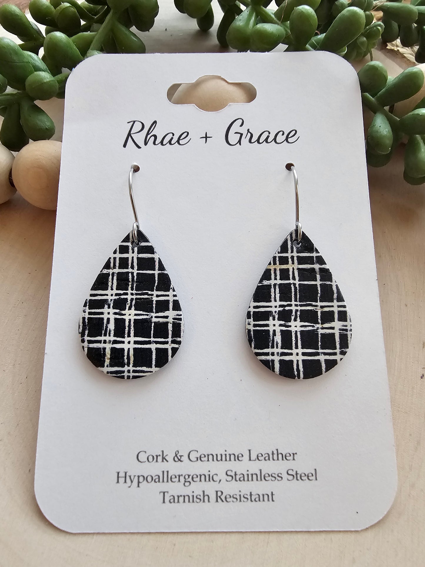 Black & White Croashatch Teardrop Earrings - Small