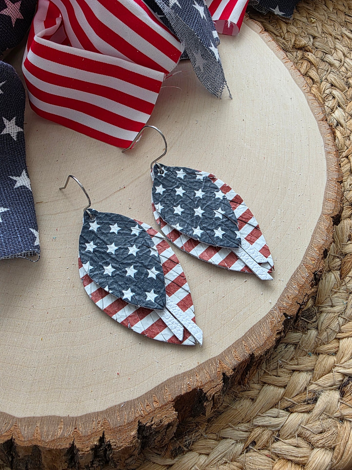 Stars & Stripes Fringe Feather Earrings