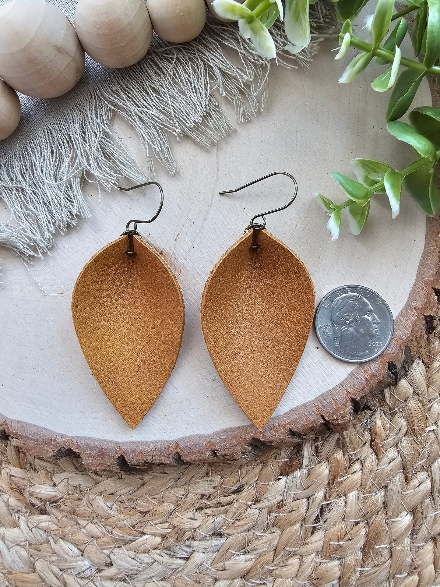 Honey Brown Pinched Petal Earrings - Large (2.5")
