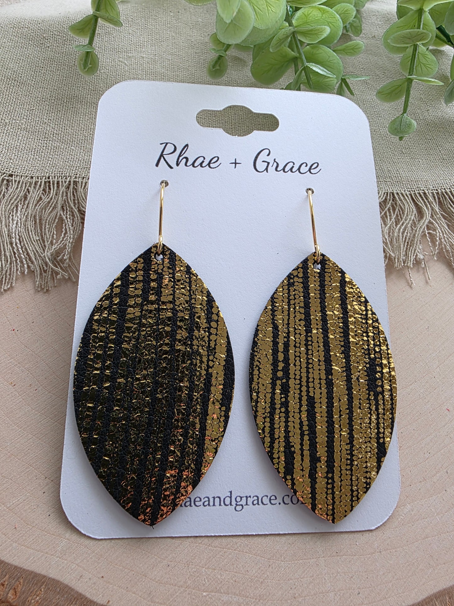 Black & Gold Leaf Earrings