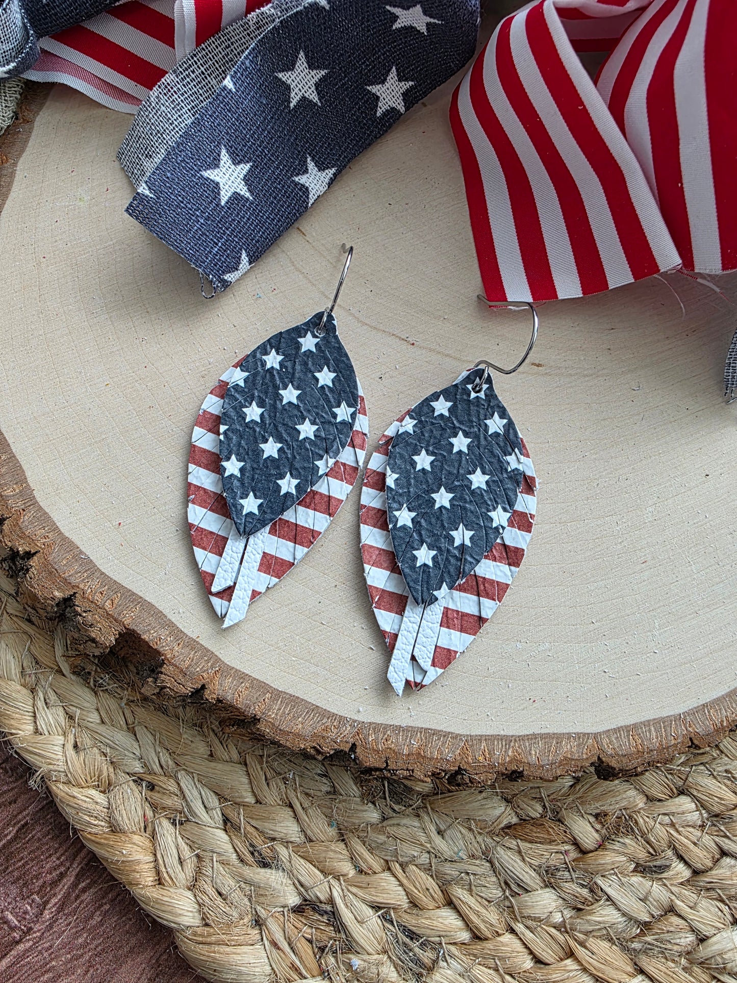 Stars & Stripes Fringe Feather Earrings