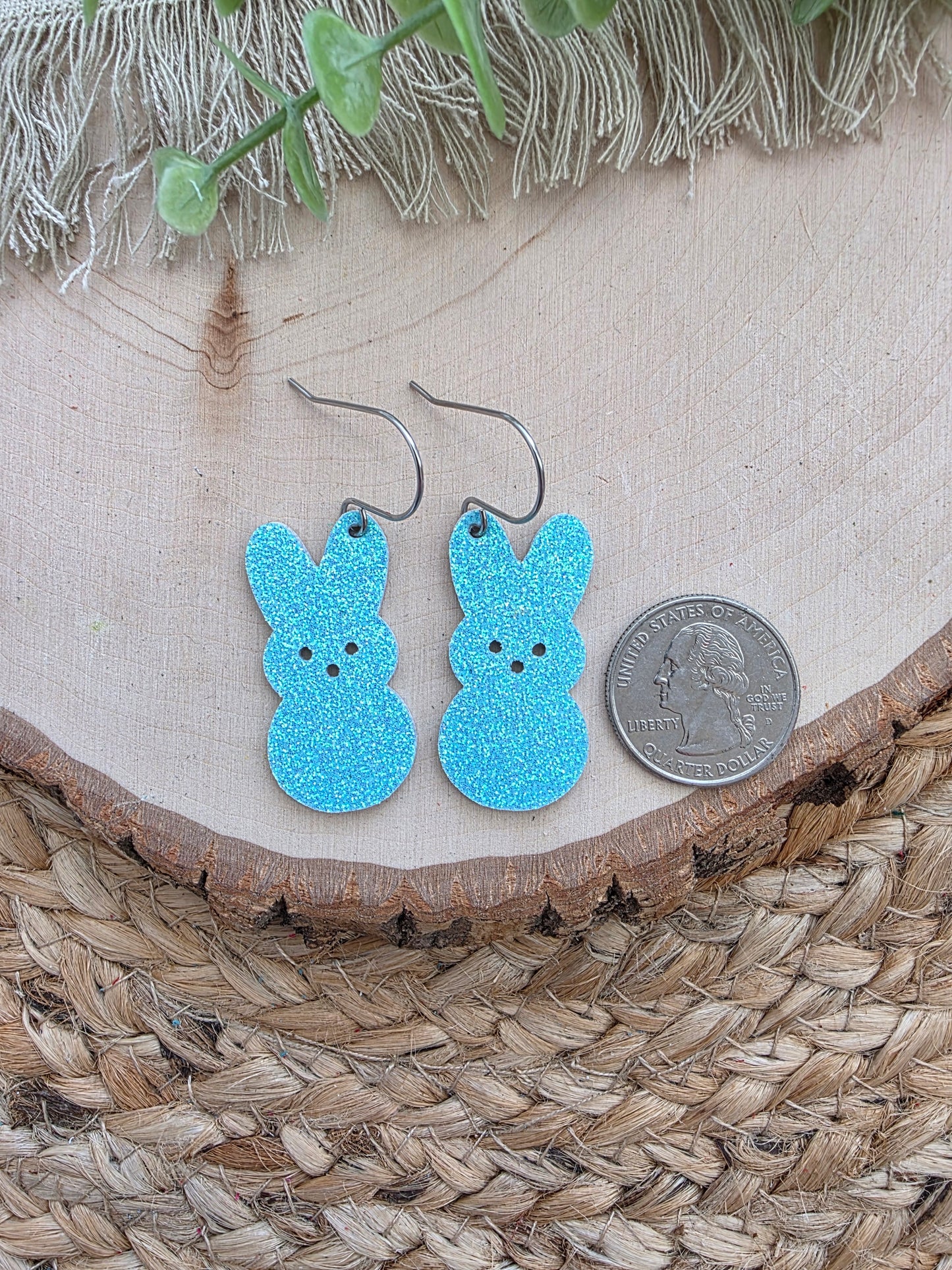 Blue Glitter Bunny Peep Earrings