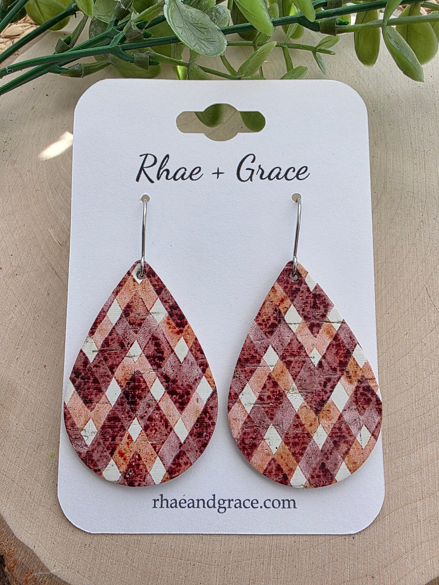 Maroon & Orange Teardrop Earrings - Medium
