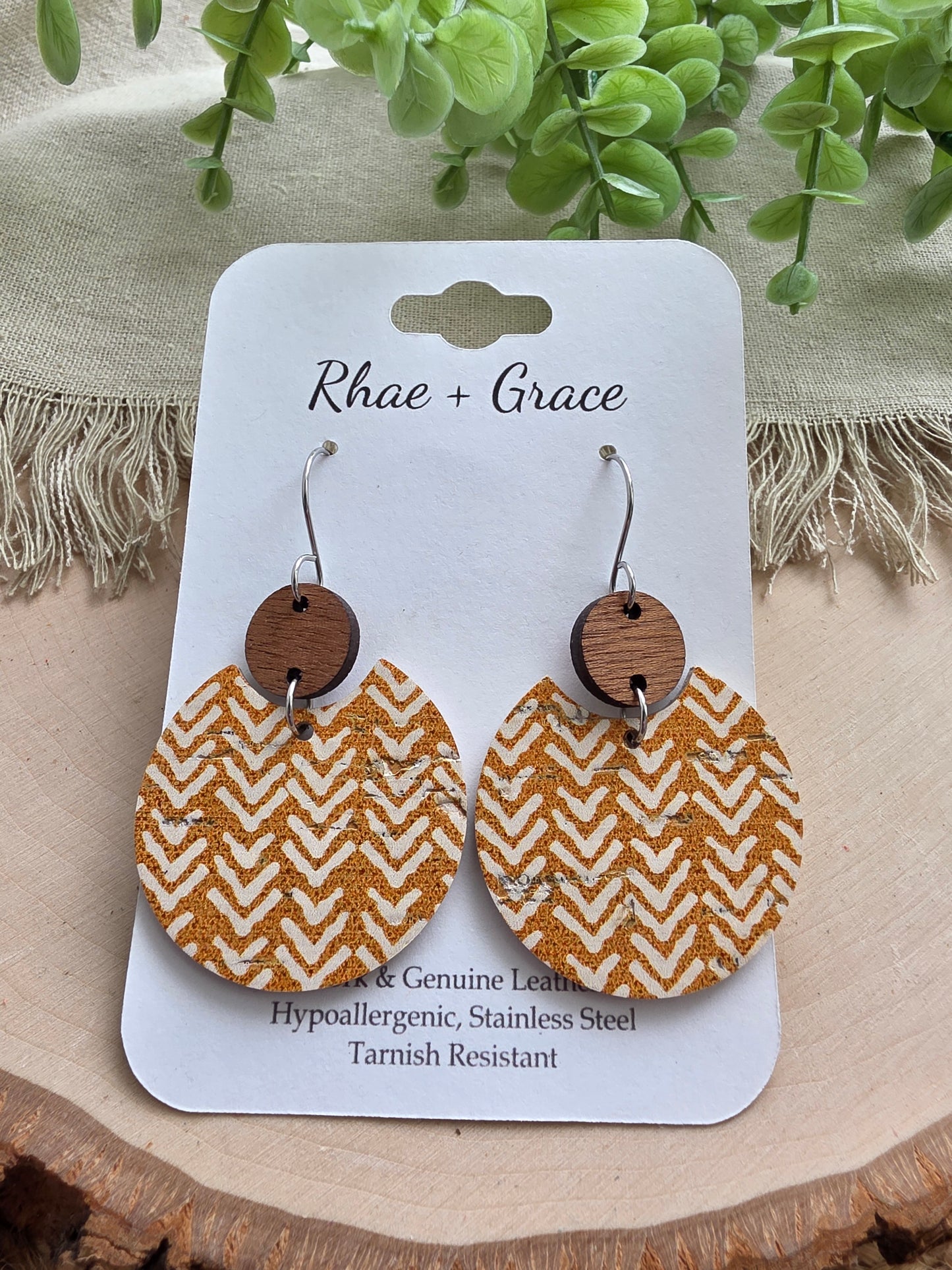 Mustard Boho Broken Chevron Circle Earrings