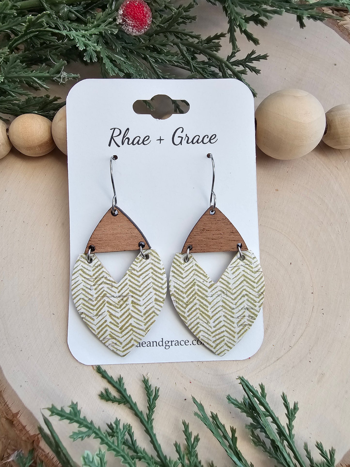 Golden Taupe Chevron Swoop Earrings - Large