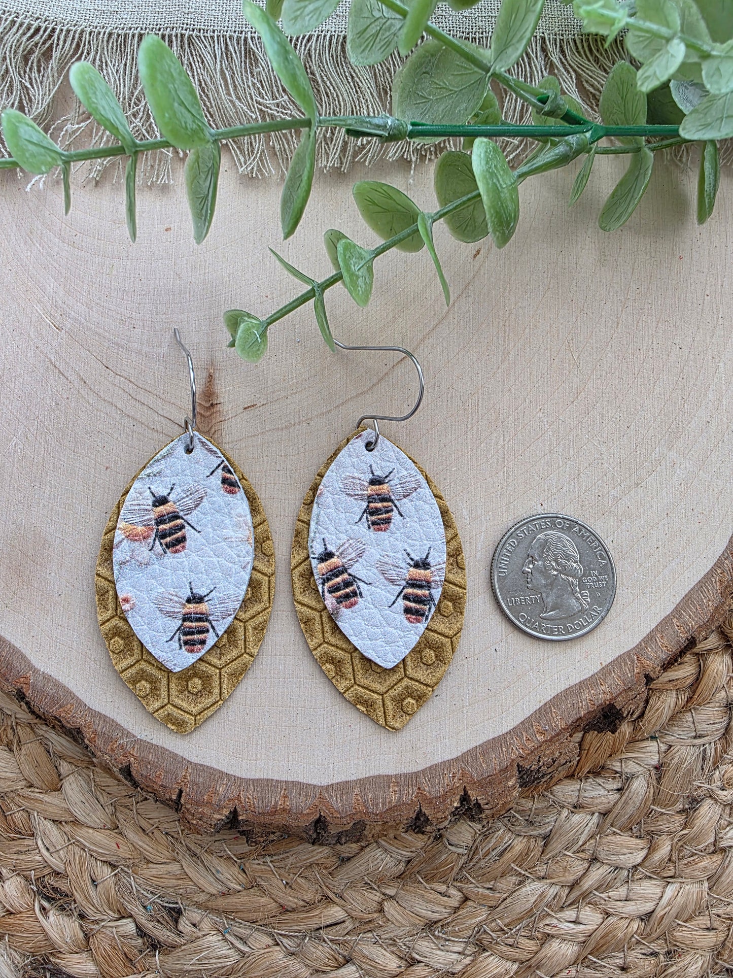 Honey Bee Layered Leaf Earrings