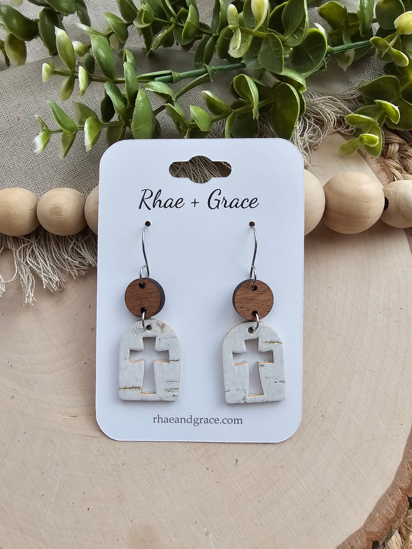 White Cross Cutout Arch Earrings