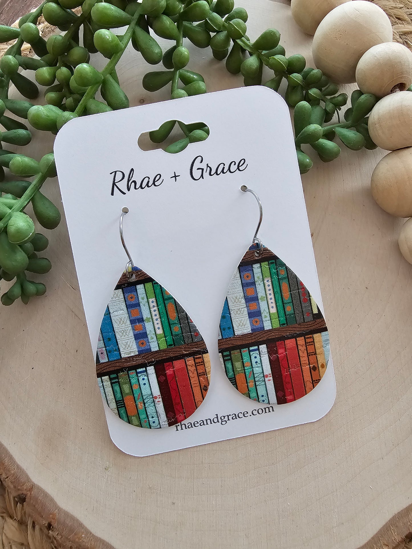 Colorful Library Book Teardrop Earrings - Medium