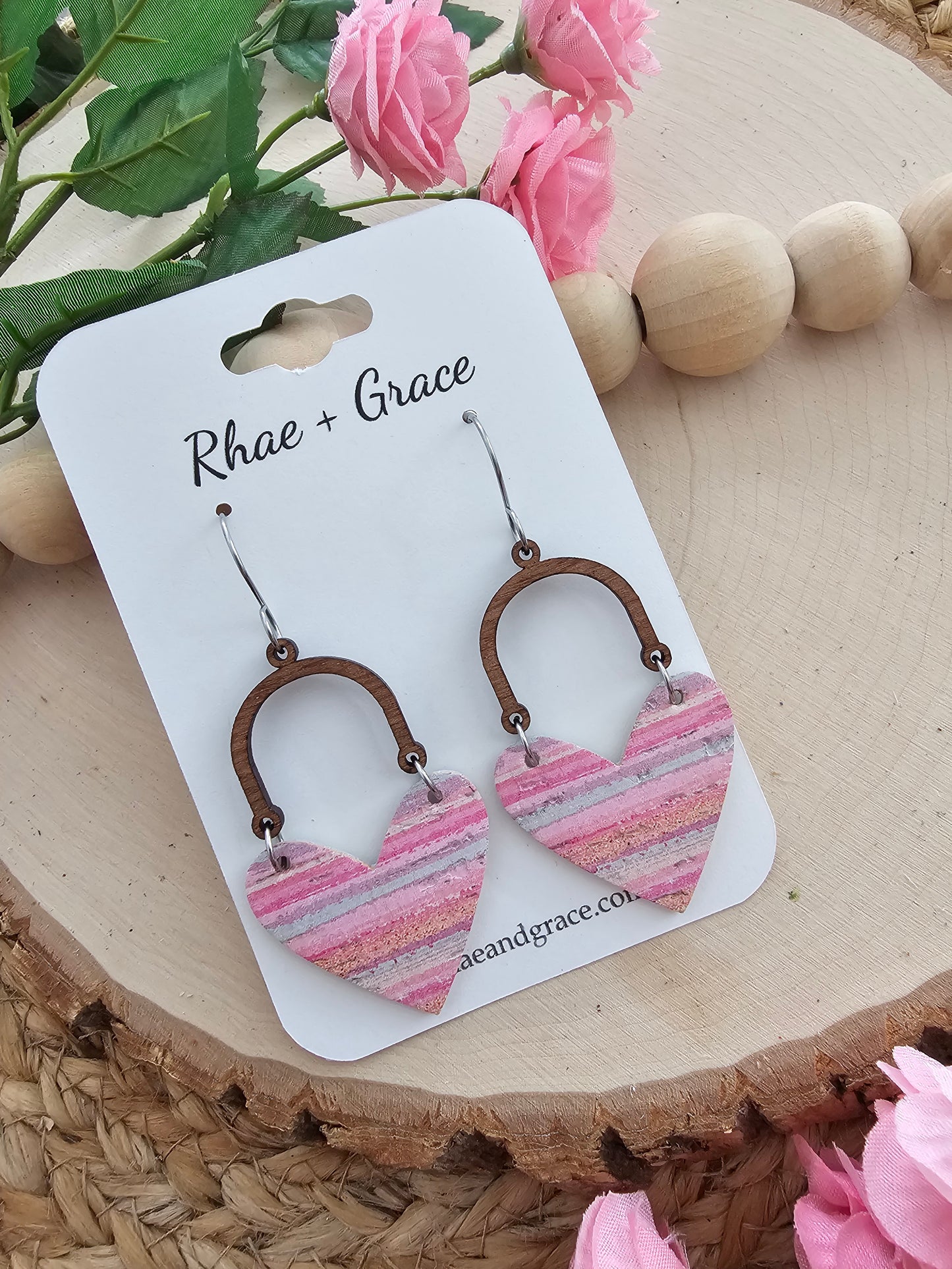 Cotton Candy Striped Arched Heart Earrings