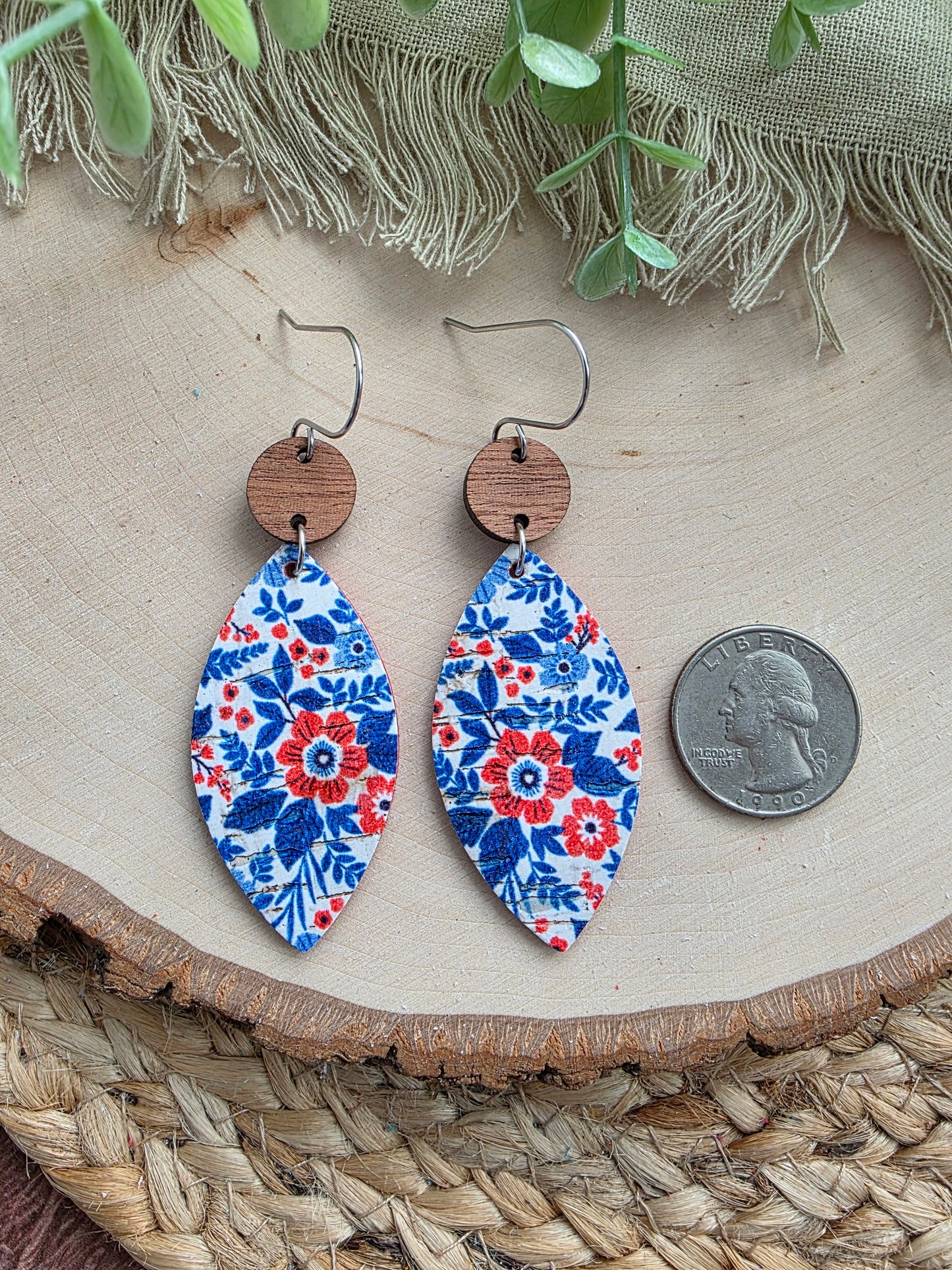 Patriotic Floral Leaf Earrings