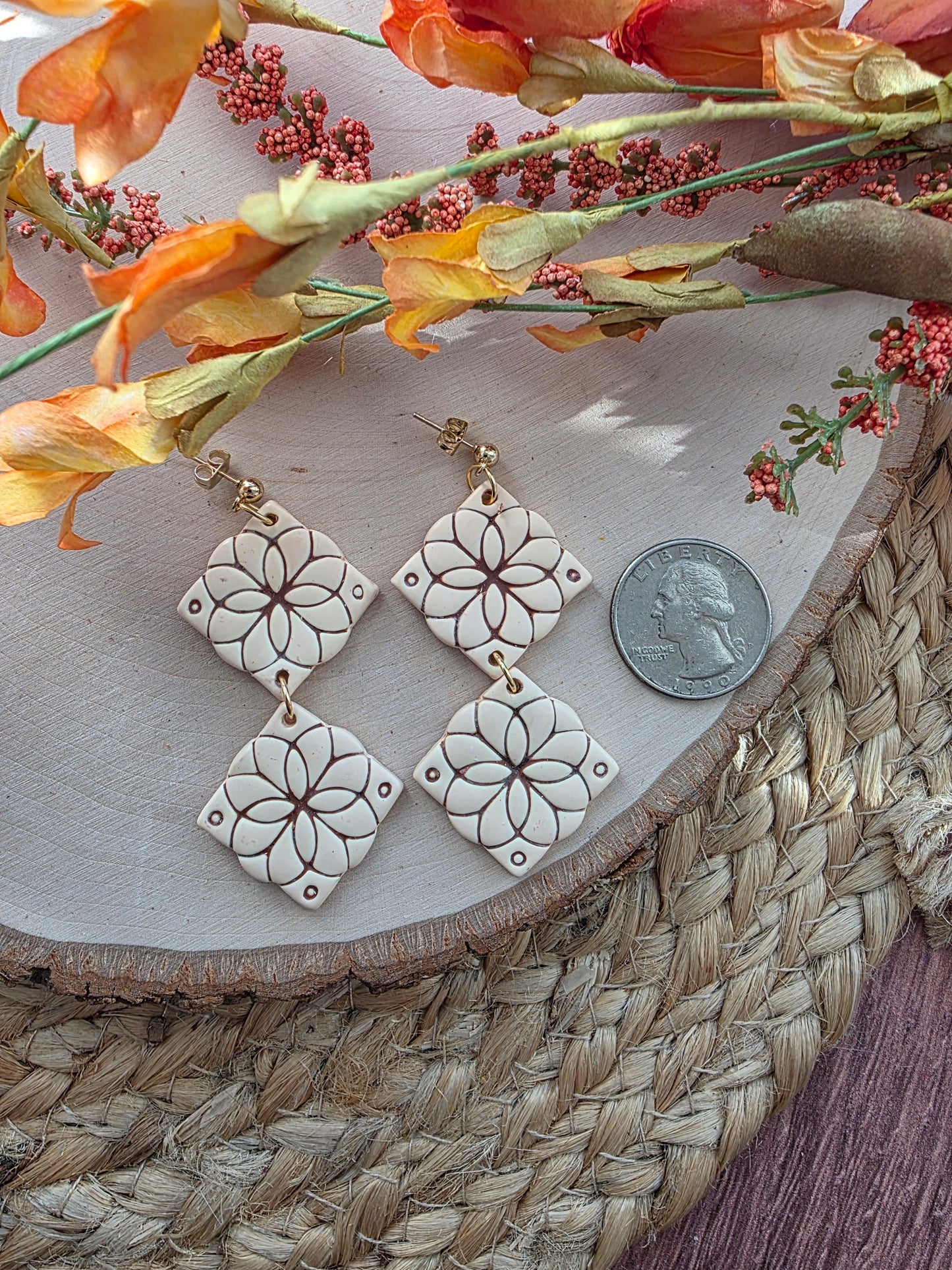 Tan & Brown Clay Tile Earrings