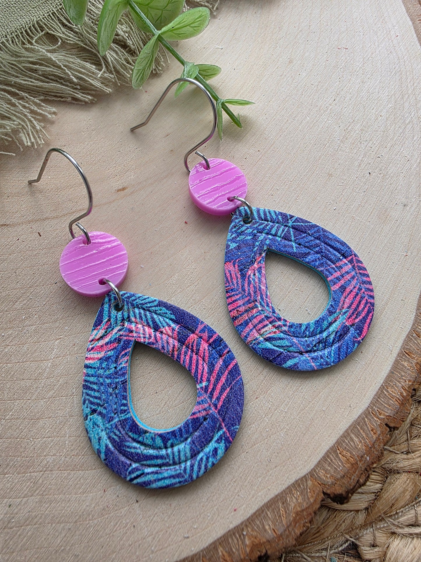Tropical Palm Open Teardrop Earrings