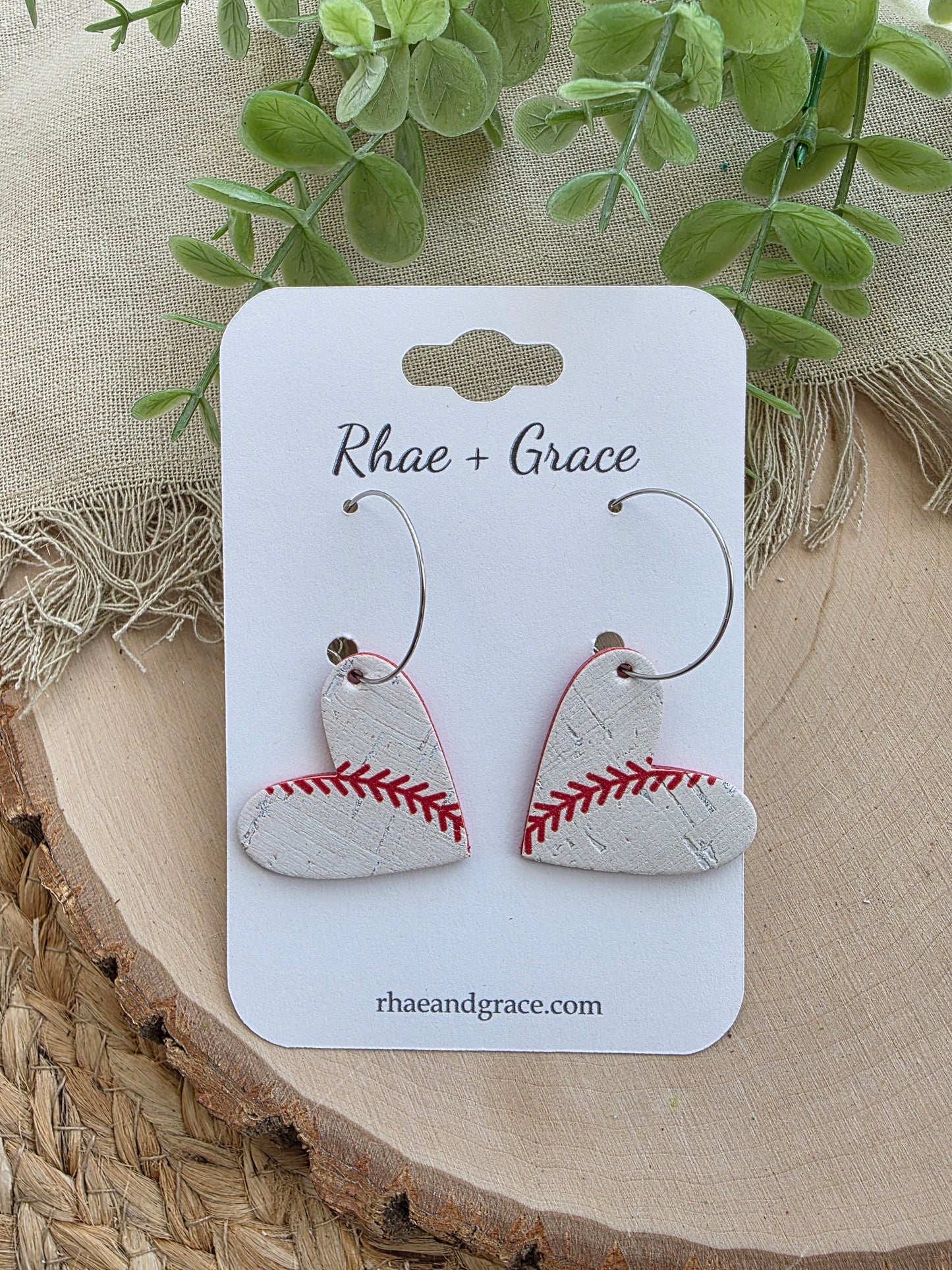 Baseball Heart Hoop Earrings