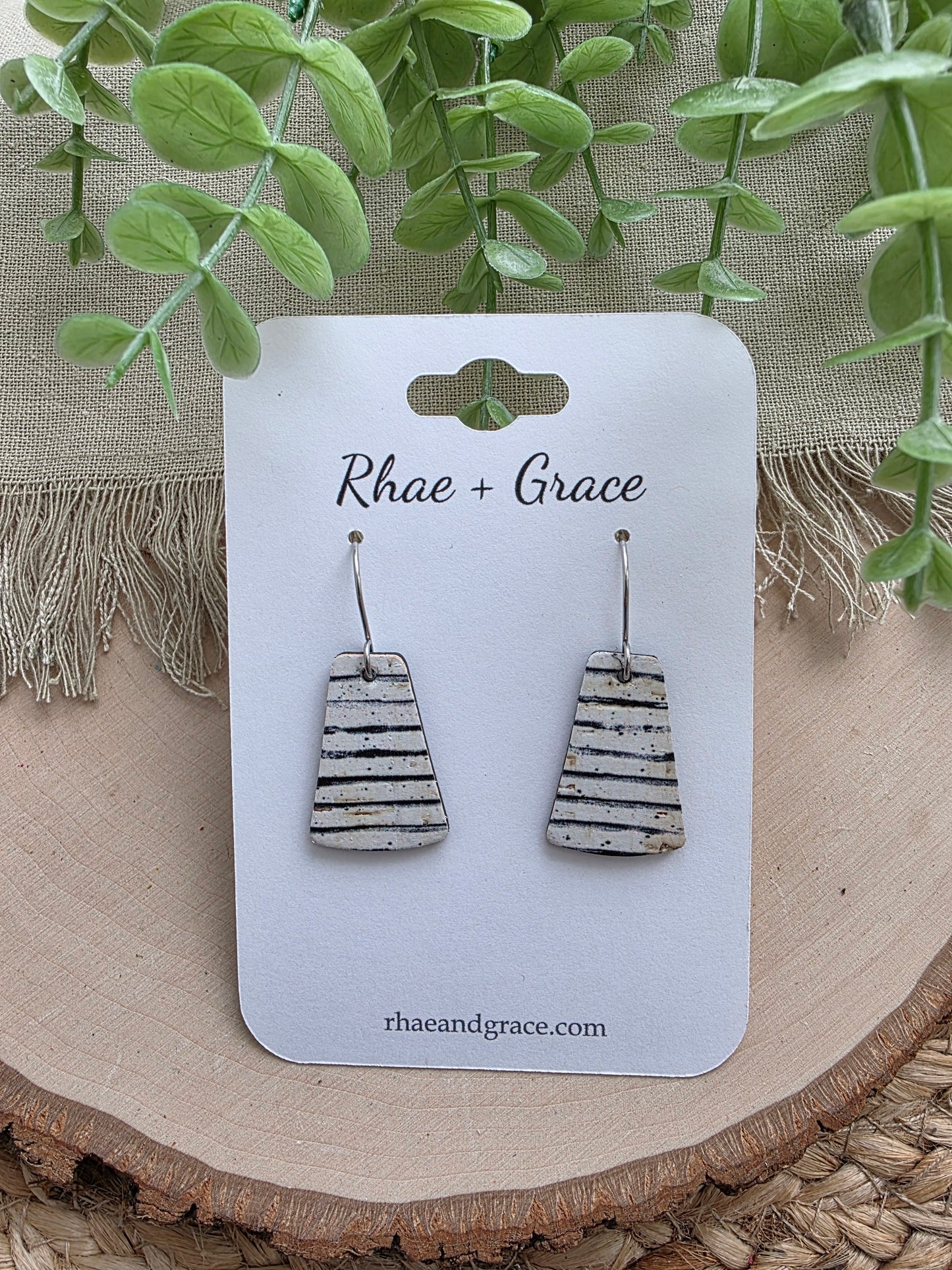 Black & White Pinstripe Small Trapezoid Earrings