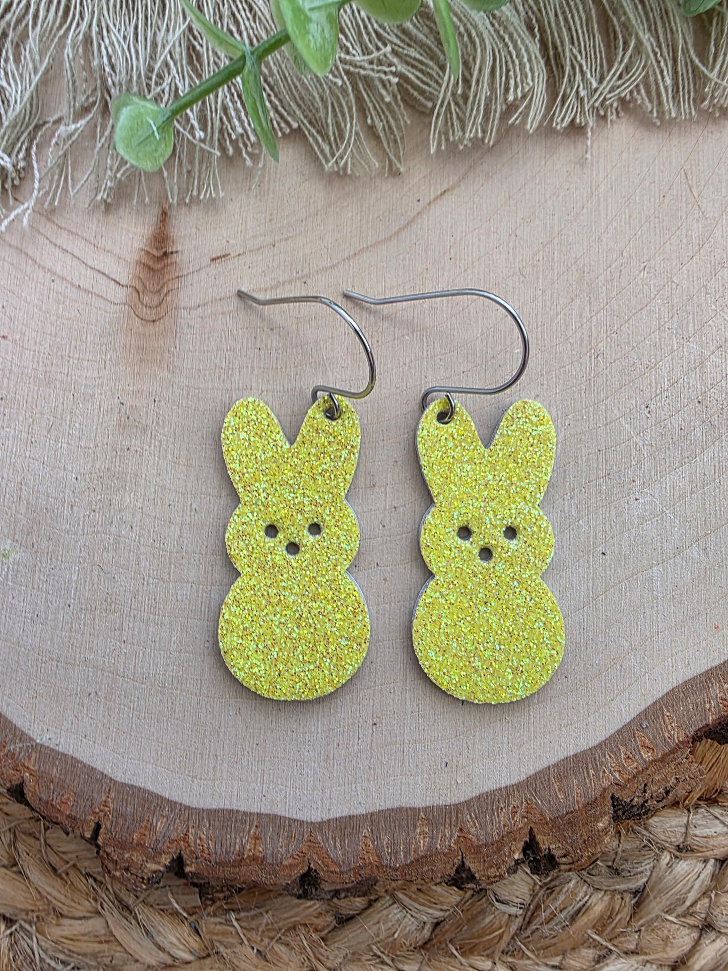 Yellow Glitter Bunny Peep Earrings