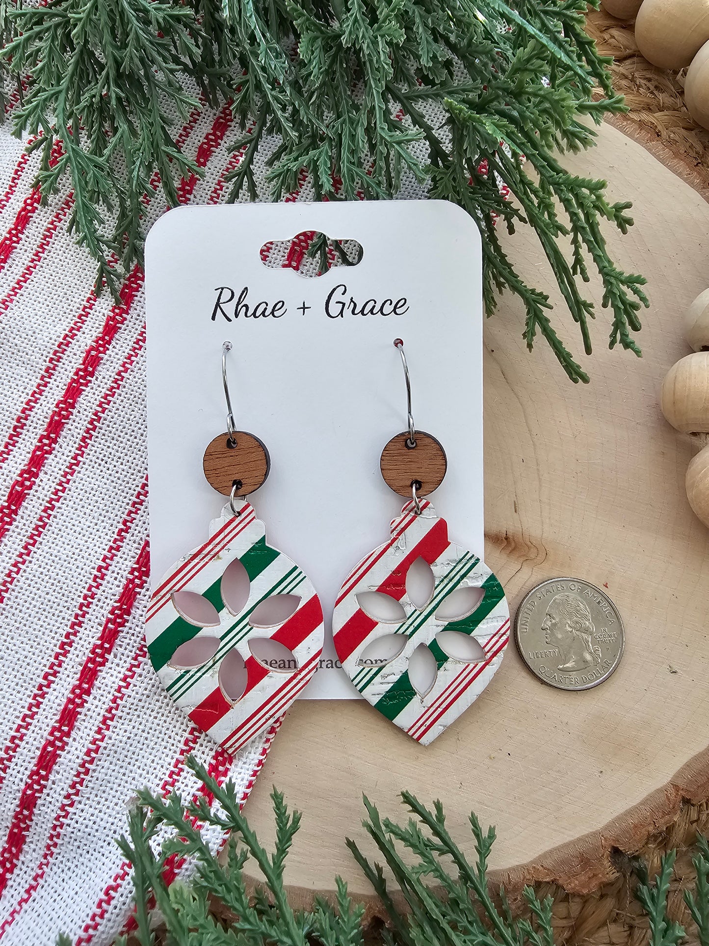 Candy Striped Christmas Ornament Earrings
