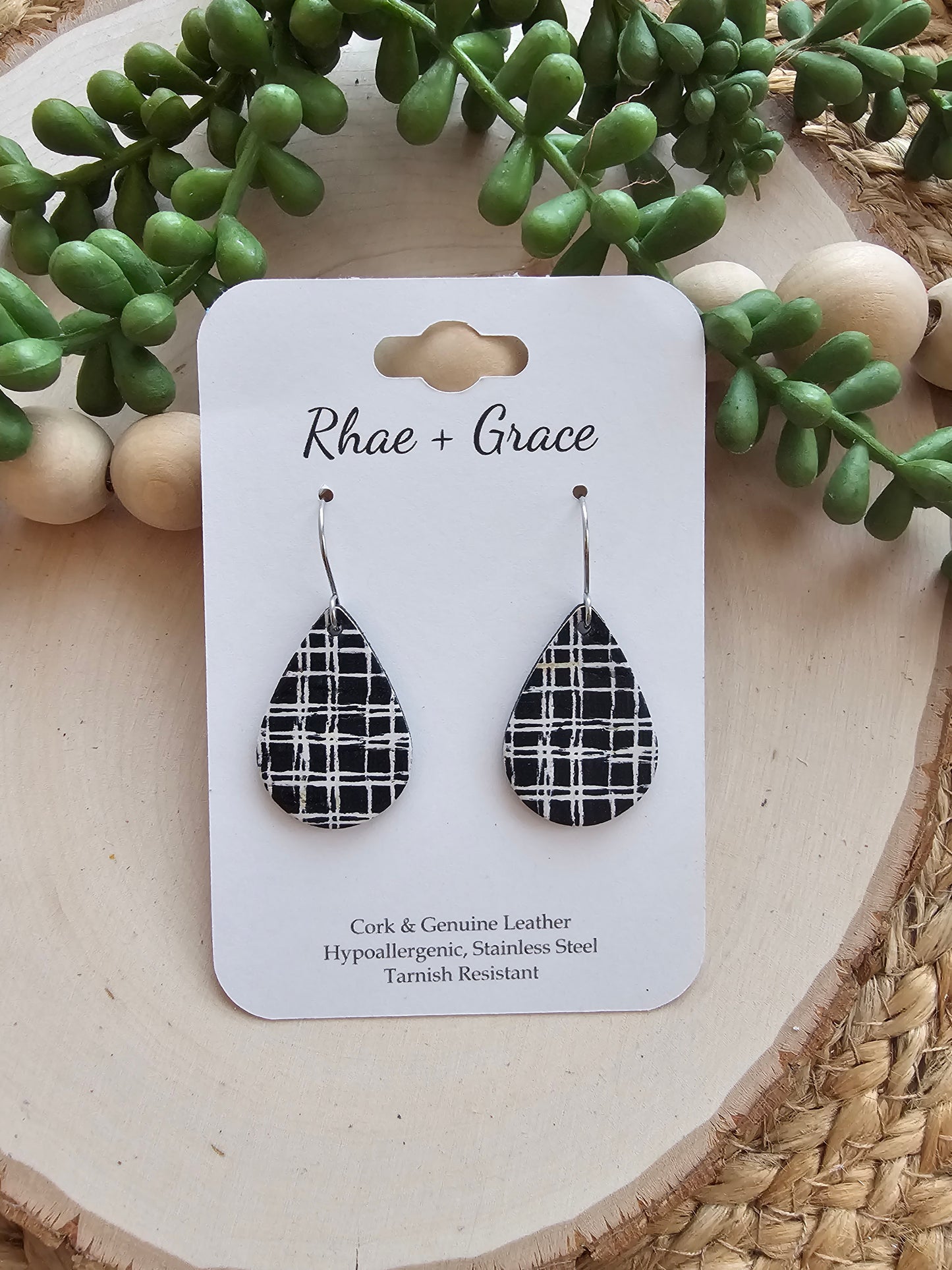 Black & White Croashatch Teardrop Earrings - Small