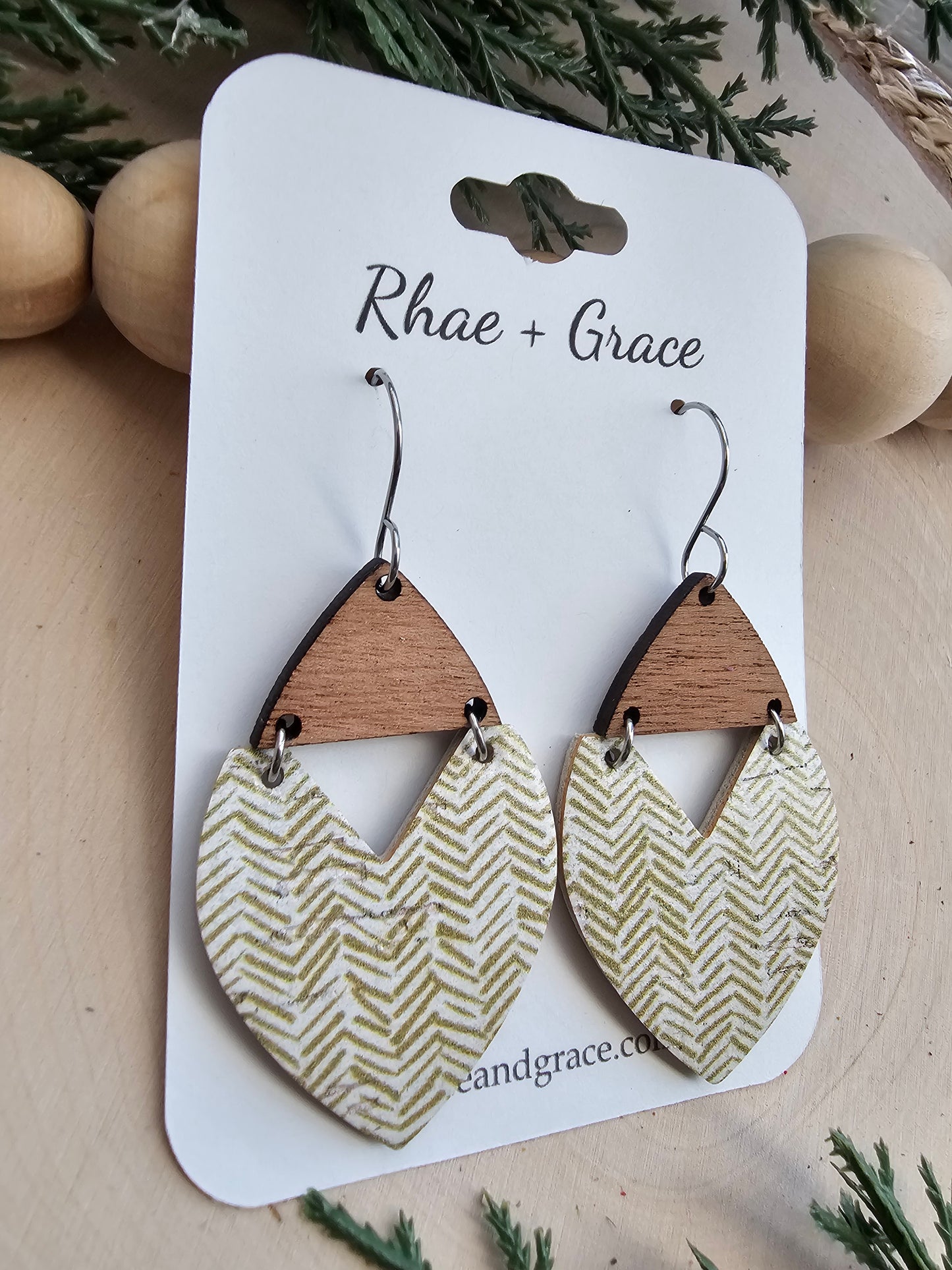 Golden Taupe Chevron Swoop Earrings - Large