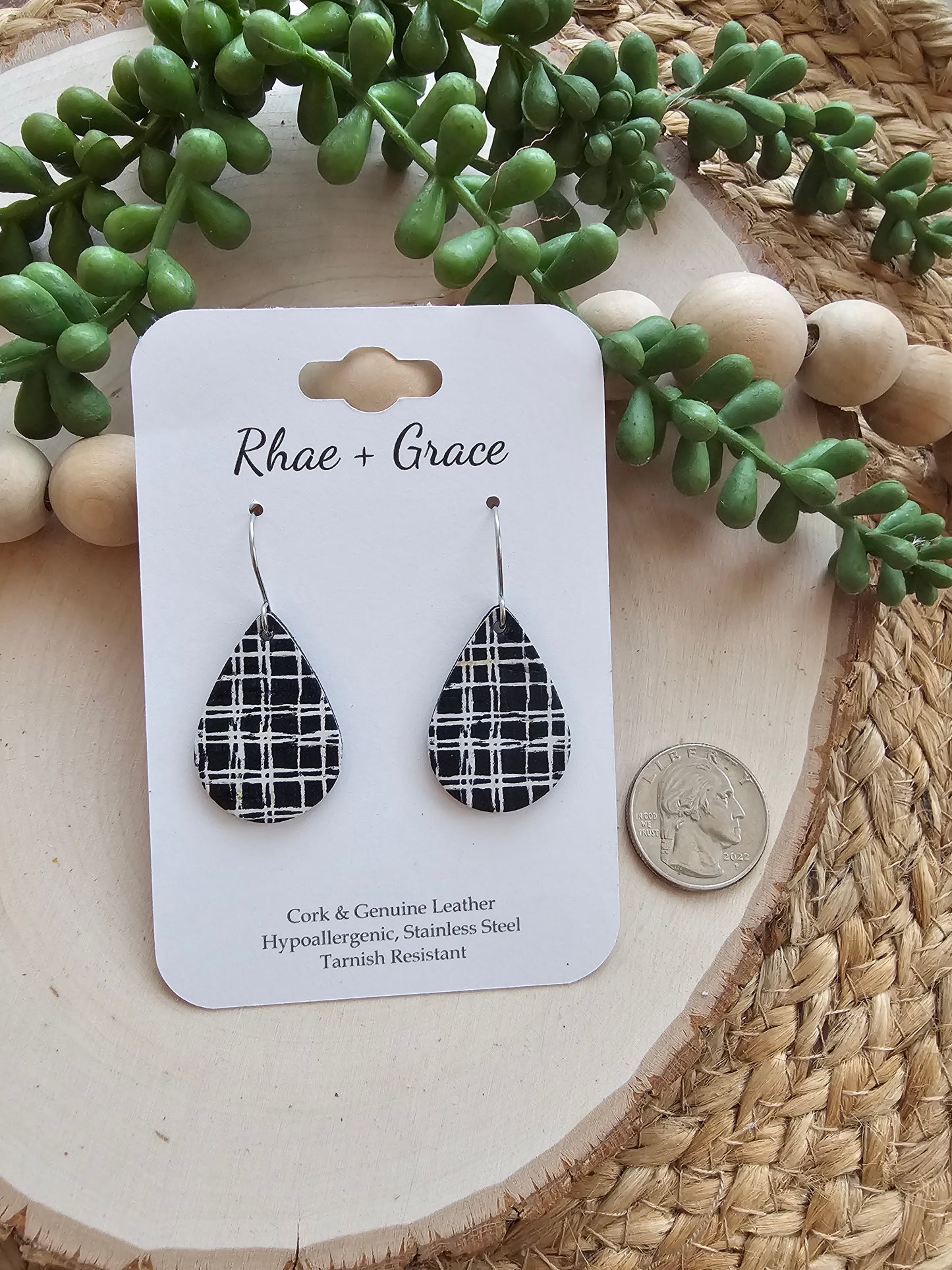 Black & White Croashatch Teardrop Earrings - Small