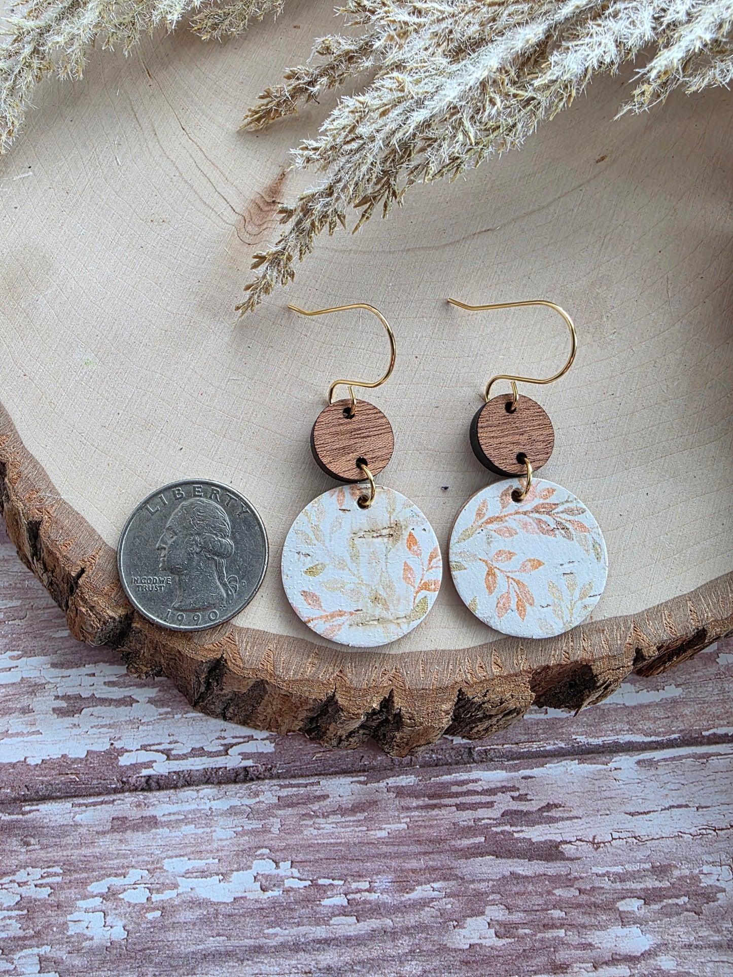 Autumn Branches Cream Circle Earrings