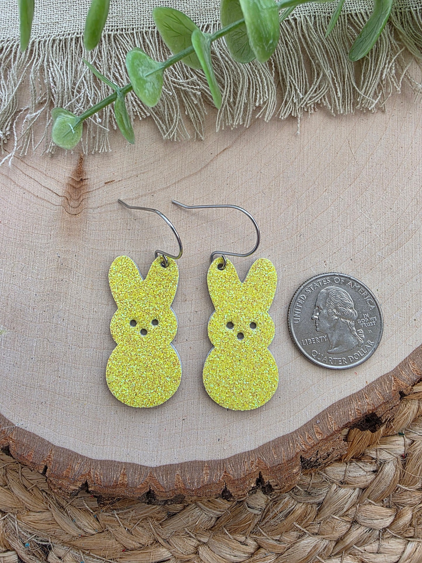 Yellow Glitter Bunny Peep Earrings