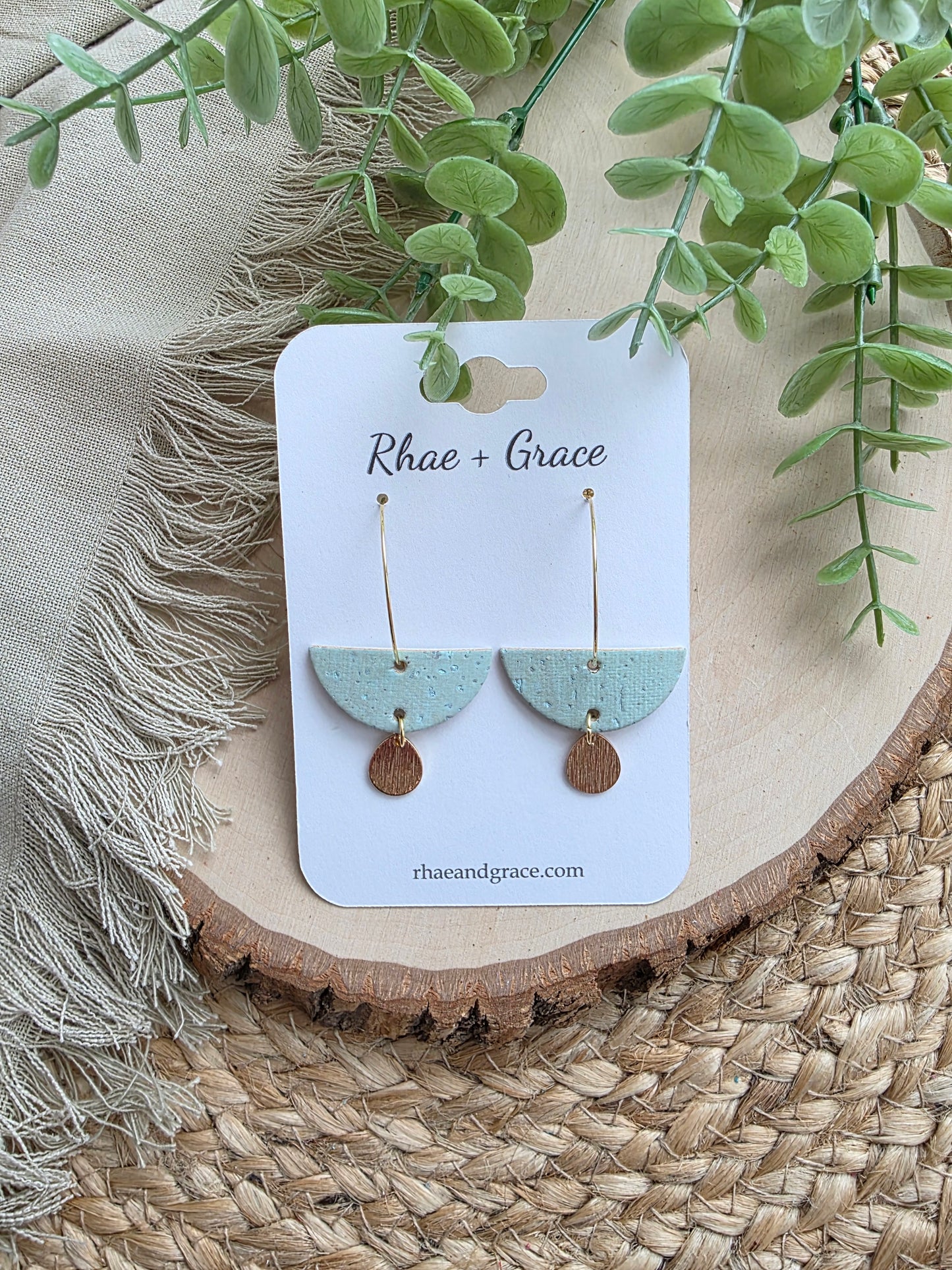 Soft Aqua Crescent Drop Hoop Earrings