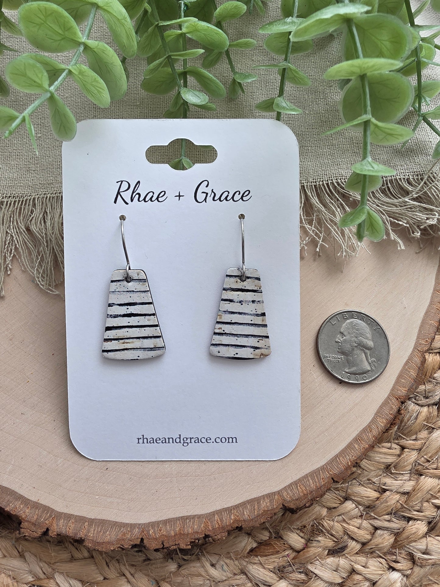 Black & White Pinstripe Small Trapezoid Earrings