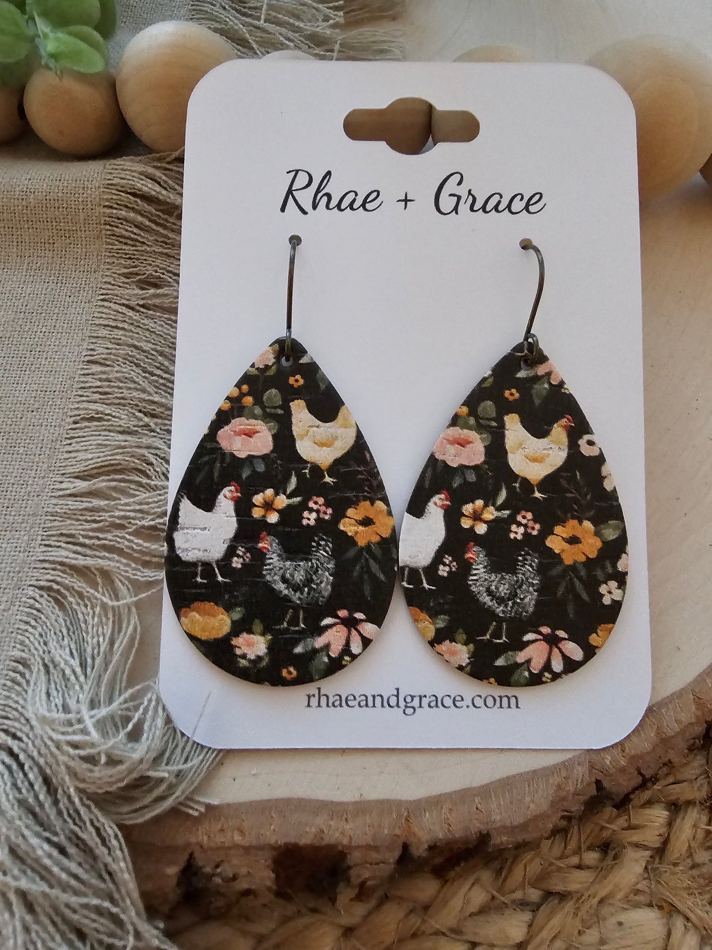Floral Chicken Teardrop Earrings - Medium