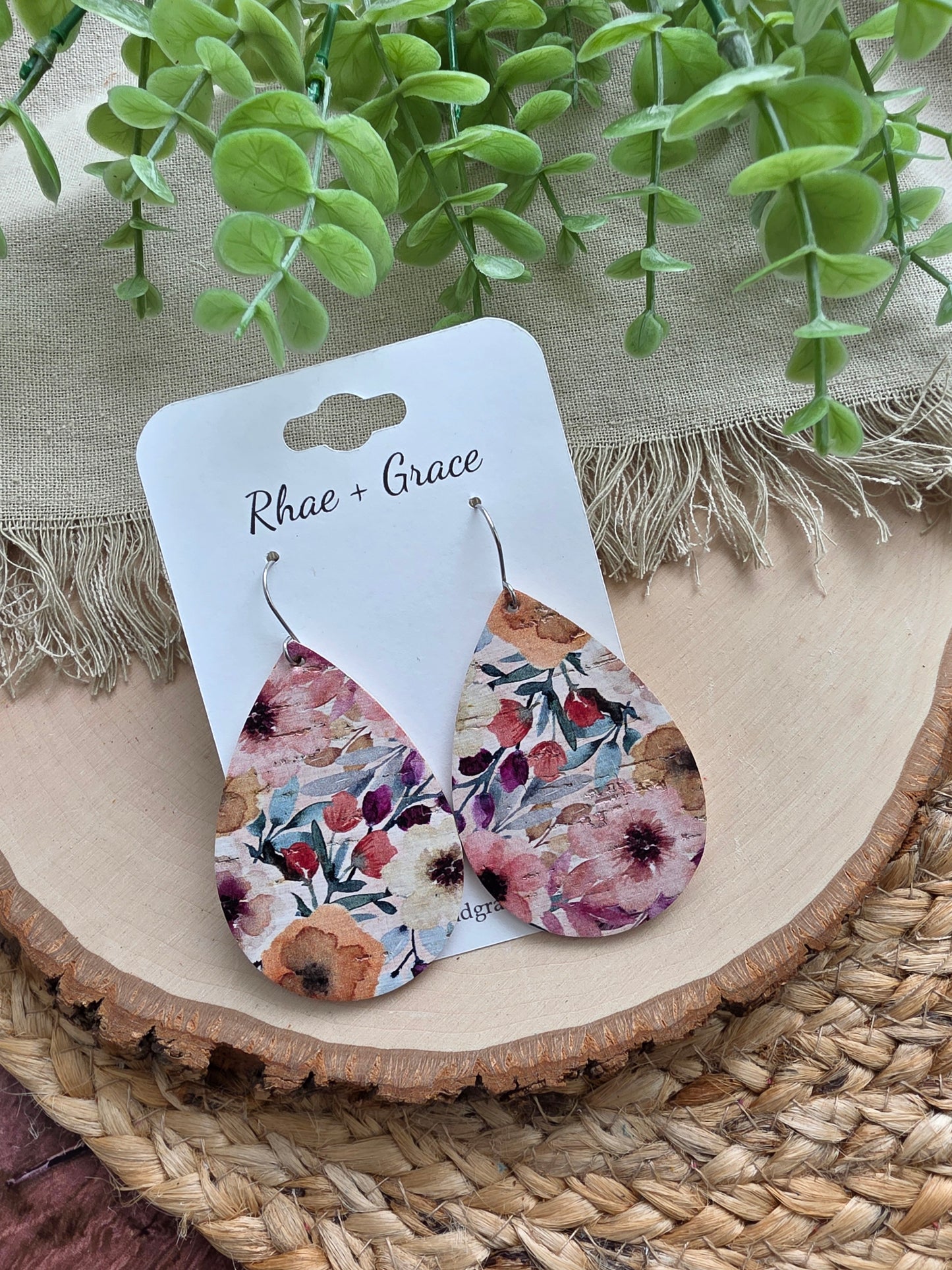 Watercolor Plum Bouquet Teardrop Earrings - Large