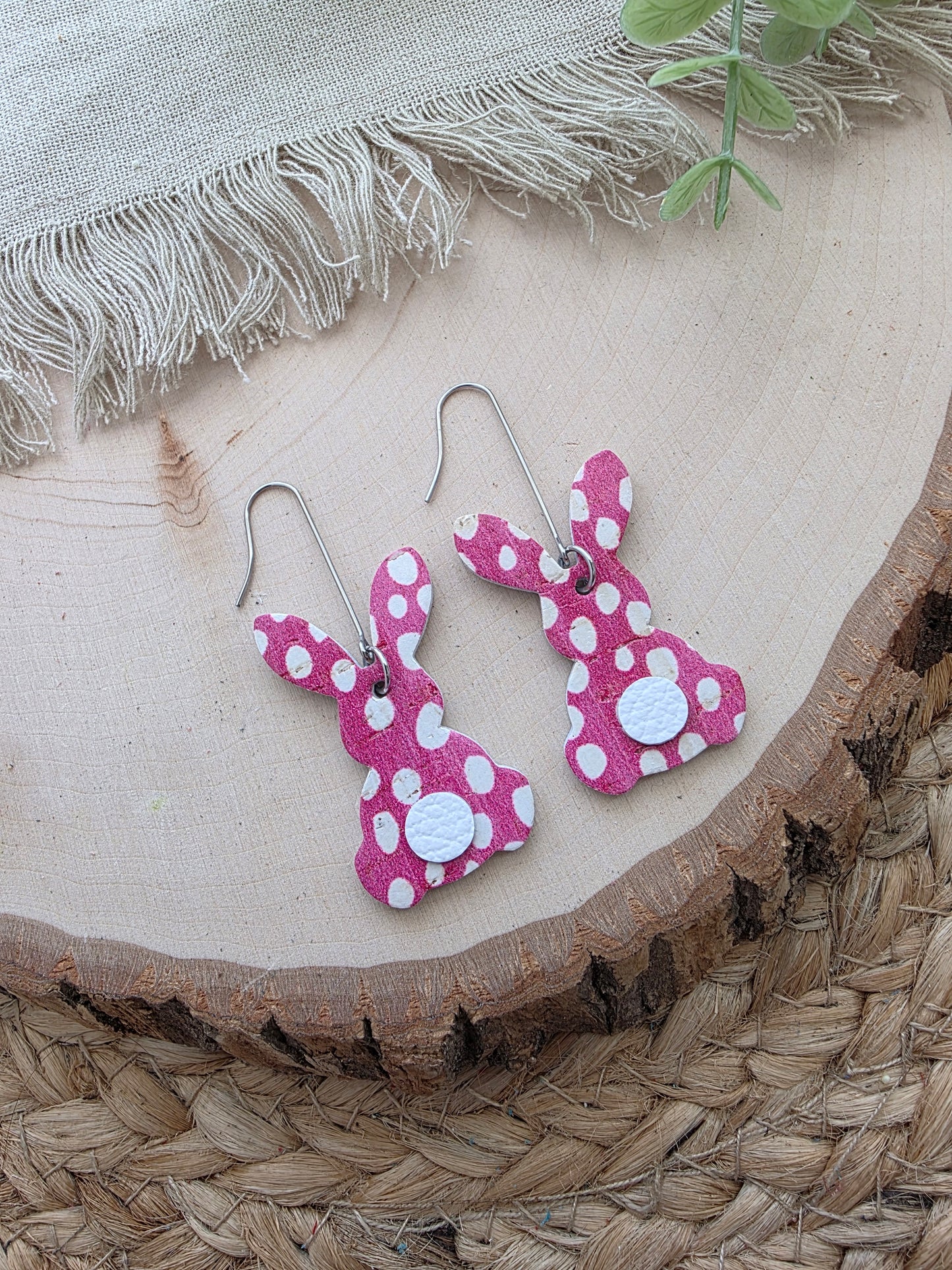 Hot Pink Dotted Floral Bunny Earrings